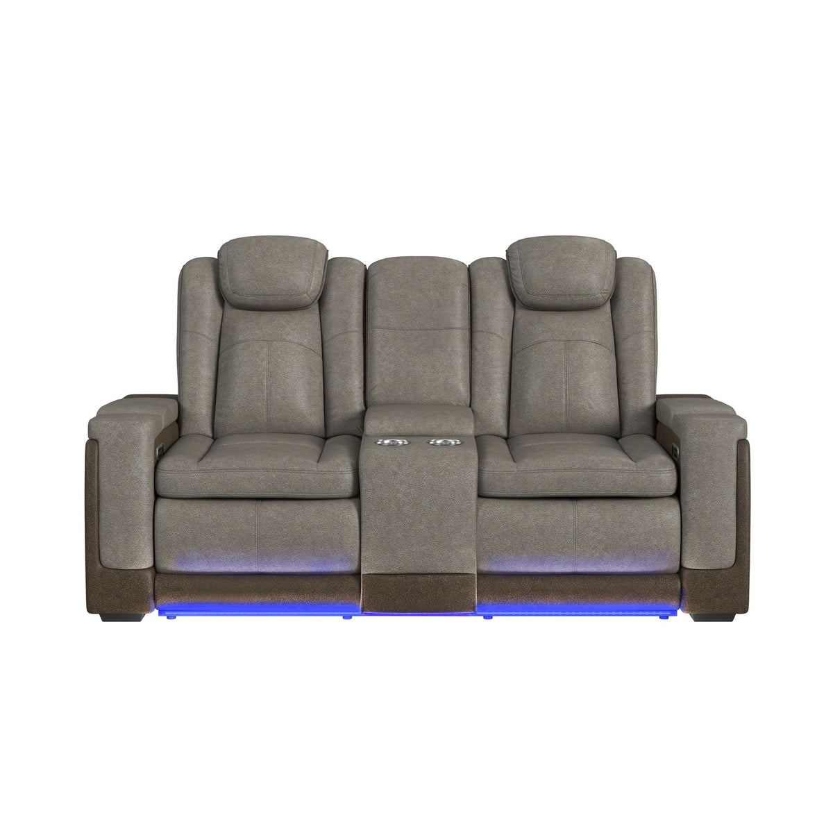 Lantana Power Motion Loveseat with Power Headrest, Led, and Console in Rocky Grey/Brown