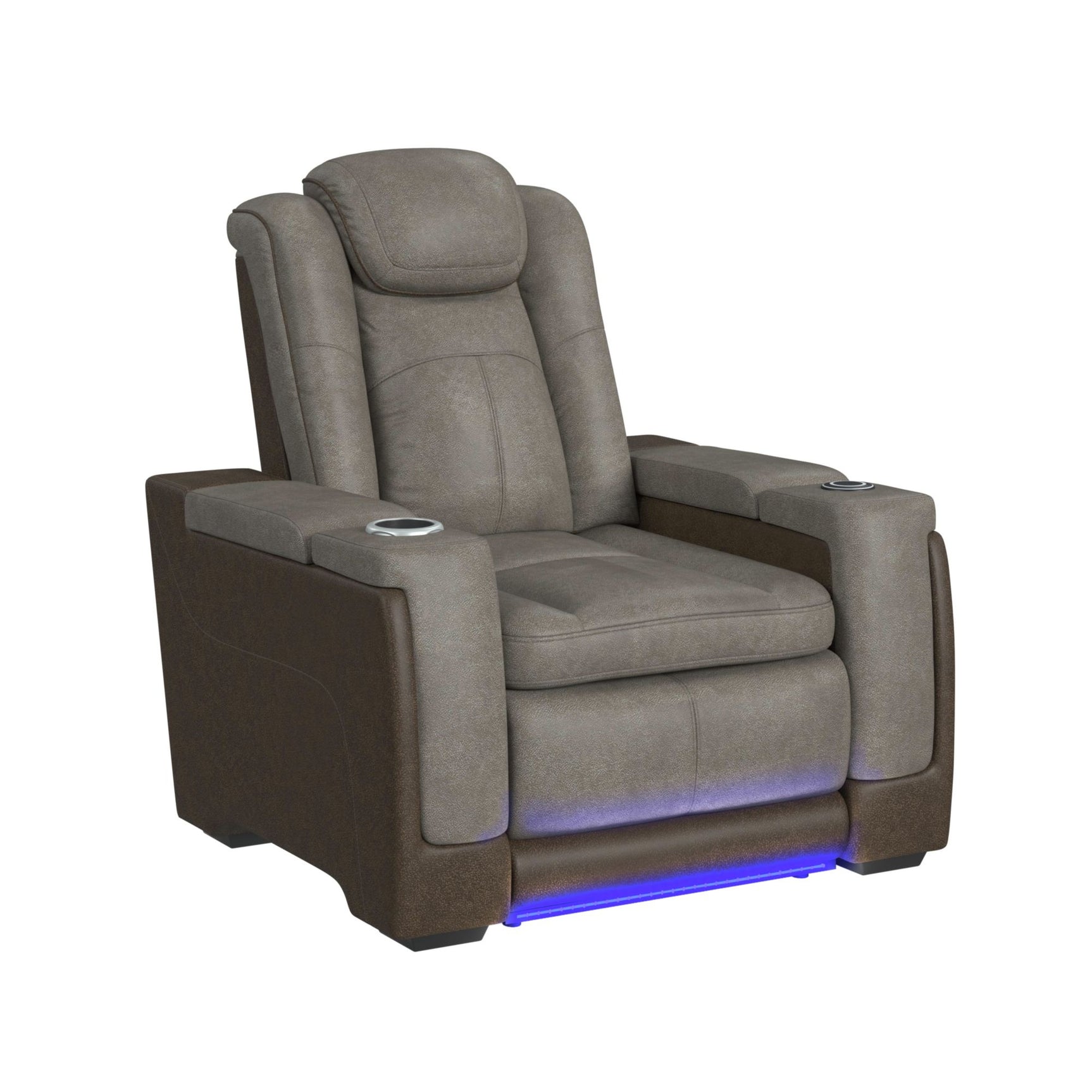 Lantana Power Motion Recliner with Power Headrest, Led ,wireless charger and cup holder in Rocky Grey/Brown - Tampa Furniture Outlet
