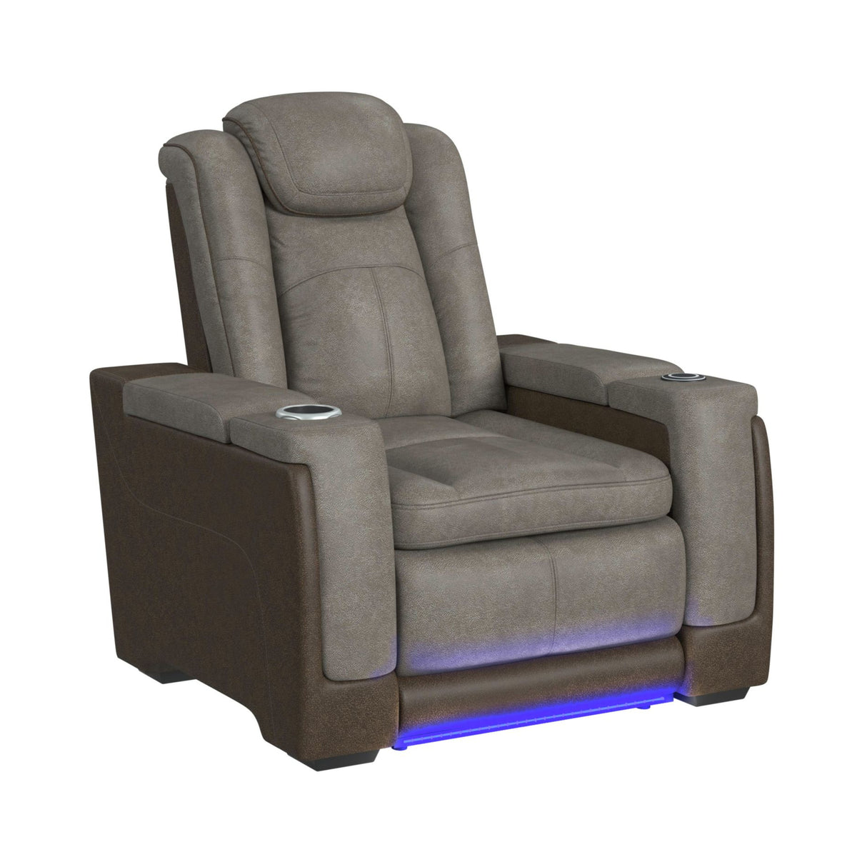Lantana Power Motion Recliner with Power Headrest, Led ,wireless charger and cup holder in Rocky Grey/Brown