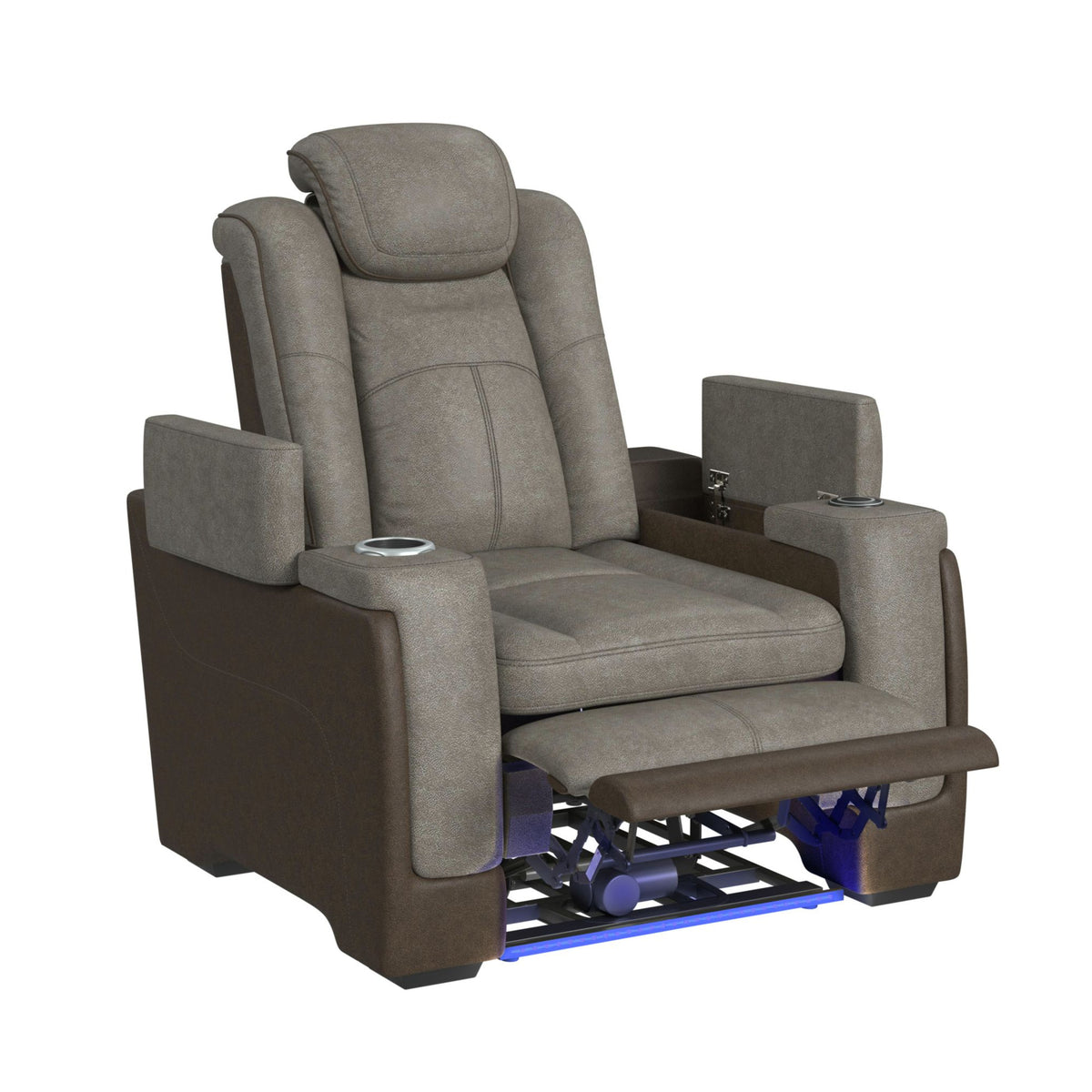 Lantana Power Motion Recliner with Power Headrest, Led ,wireless charger and cup holder in Rocky Grey/Brown