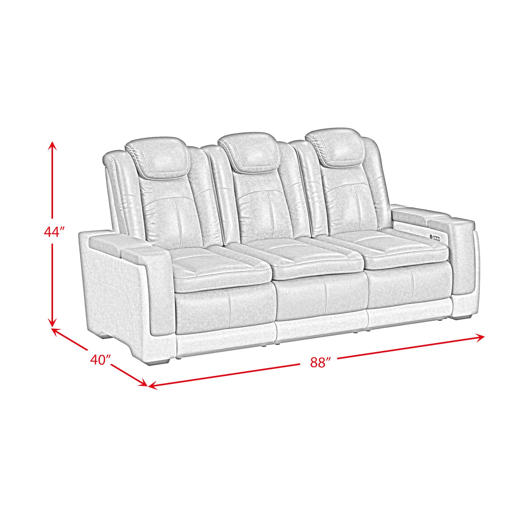 Lantana Power Motion Sofa with Power Headrest, Led, DDT, reading light and PWS in Rocky Cement/Charcoal - Tampa Furniture Outlet