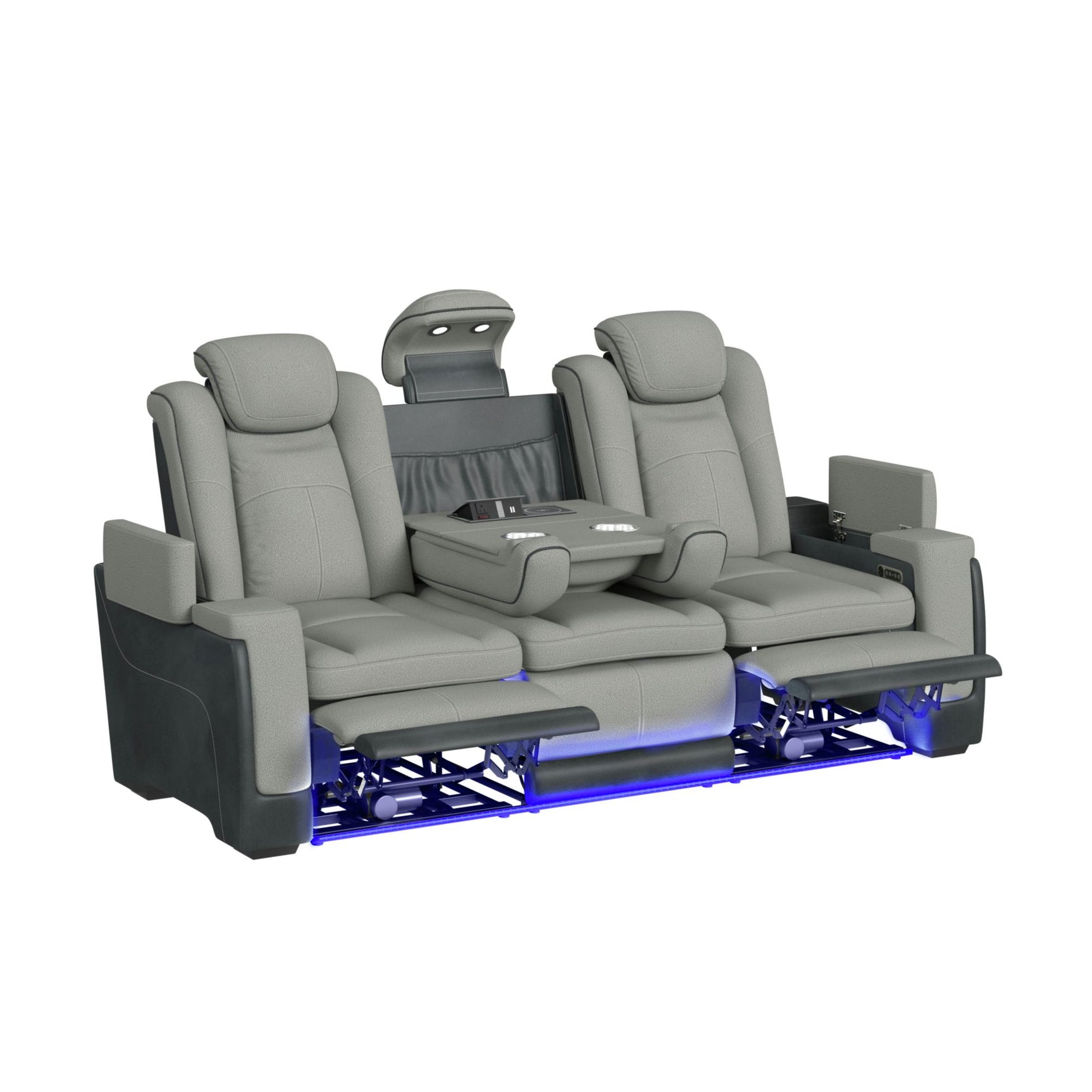 Lantana Power Motion Sofa with Power Headrest, Led, DDT, reading light and PWS in Rocky Cement/Charcoal - Tampa Furniture Outlet
