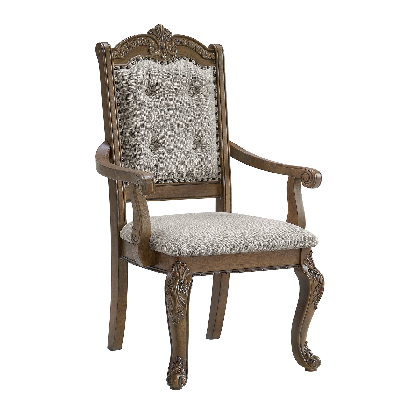 Madison Park Dining Arm Chair with Beige Fabric in Walnut (2 Per Carton) - Tampa Furniture Outlet