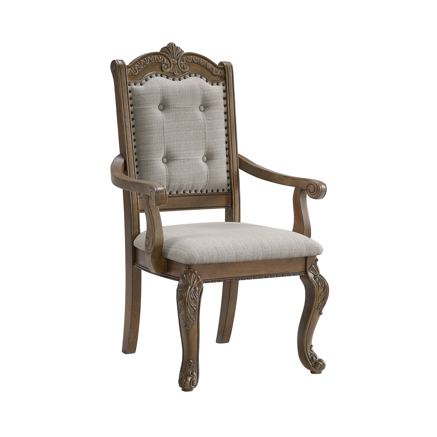 Madison Park Dining Arm Chair with Beige Fabric in Walnut (2 Per Carton)
