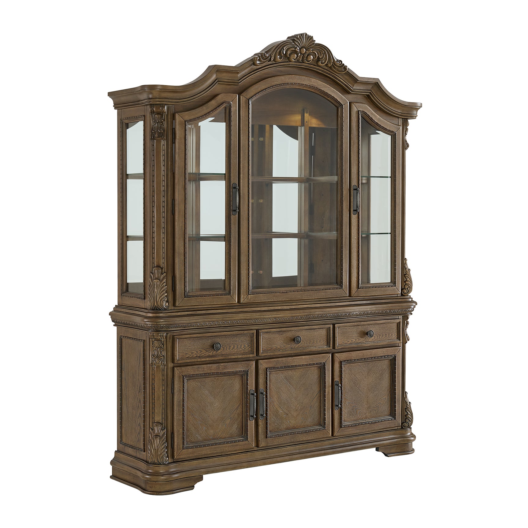 Madison Park Hutch with LED in Walnut - Tampa Furniture Outlet