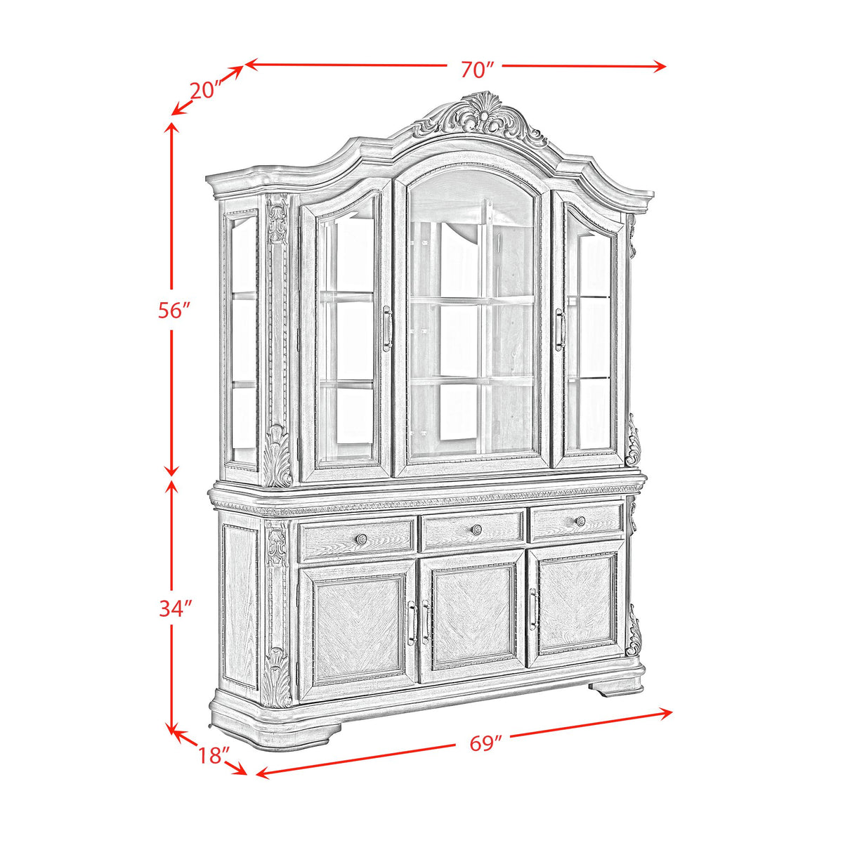 Madison Park Hutch with LED in Walnut