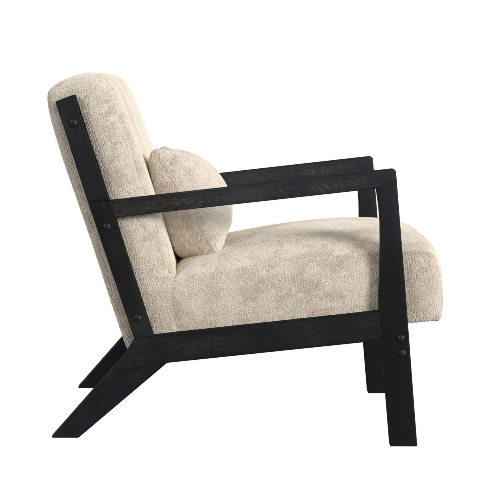 Marina Chair with kidney pillow in Langley Cream and Brushed Espresso Finish