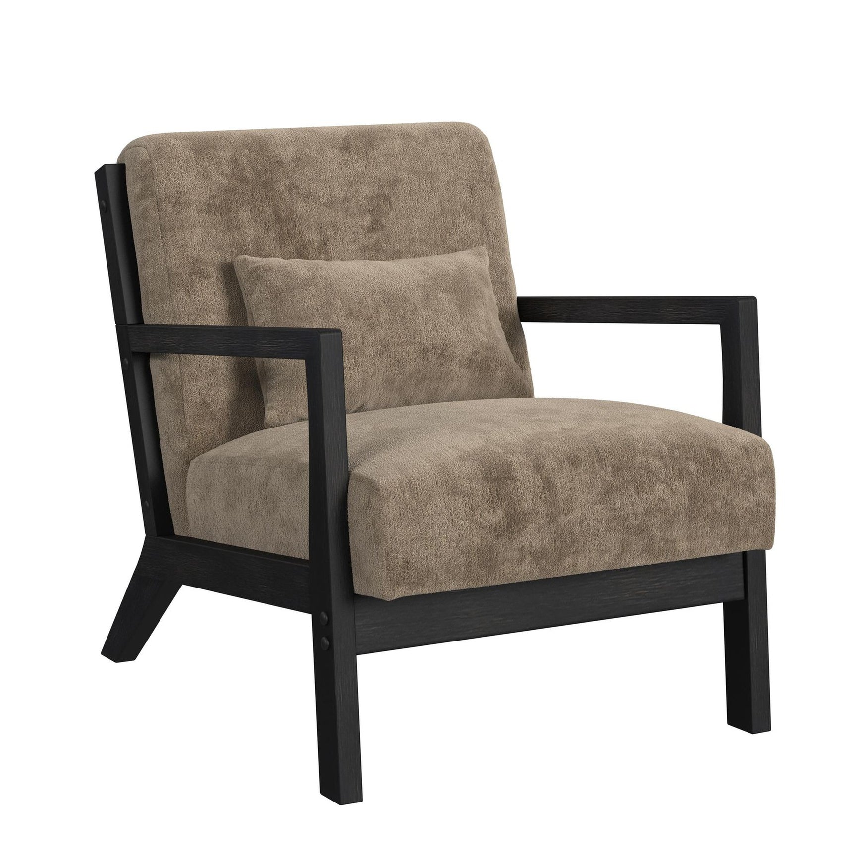 Marina Chair with kidney pillow in Langley Cocoa and Brushed Espresso Finish