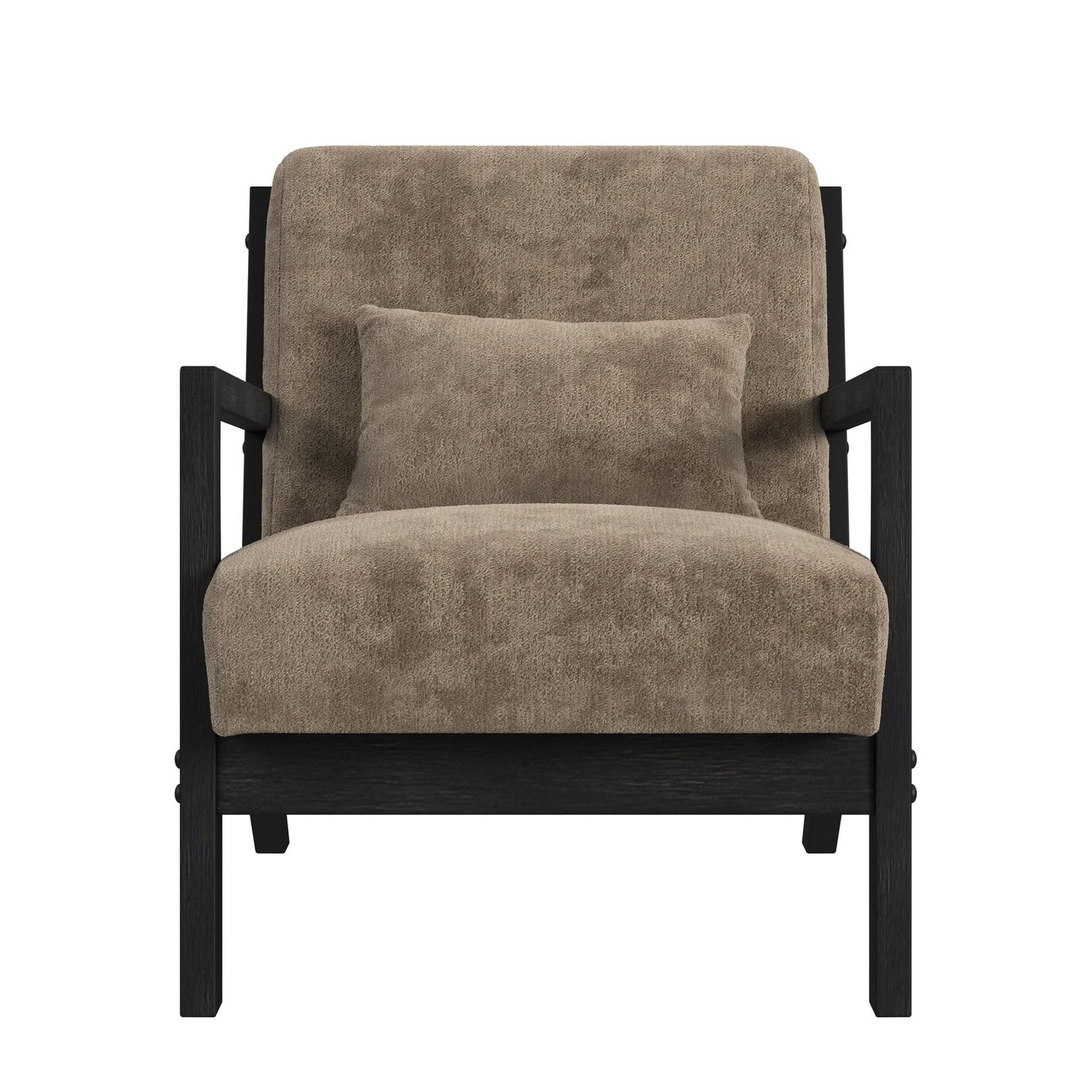 Marina Chair with kidney pillow in Langley Cocoa and Brushed Espresso Finish