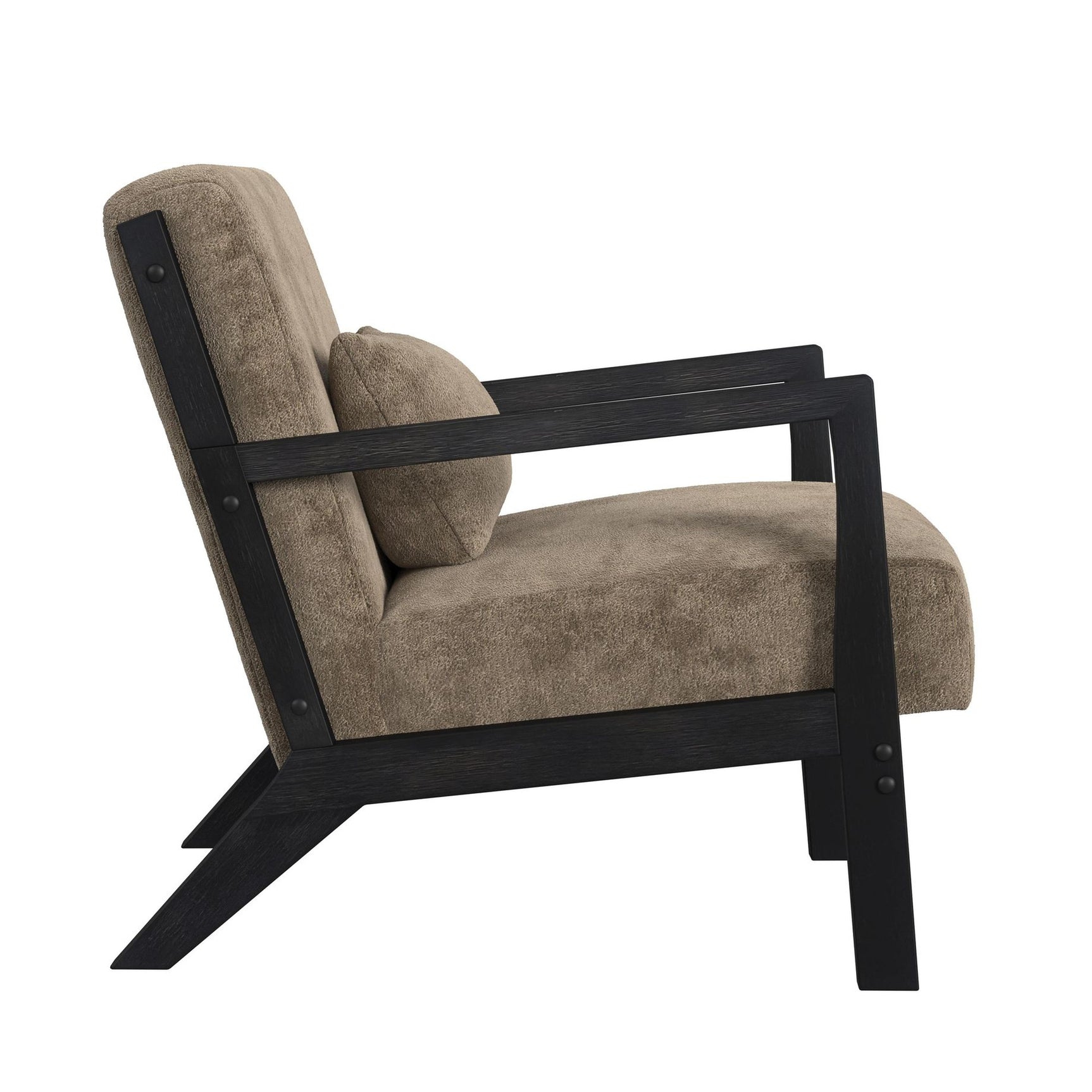 Marina Chair with kidney pillow in Langley Cocoa and Brushed Espresso Finish