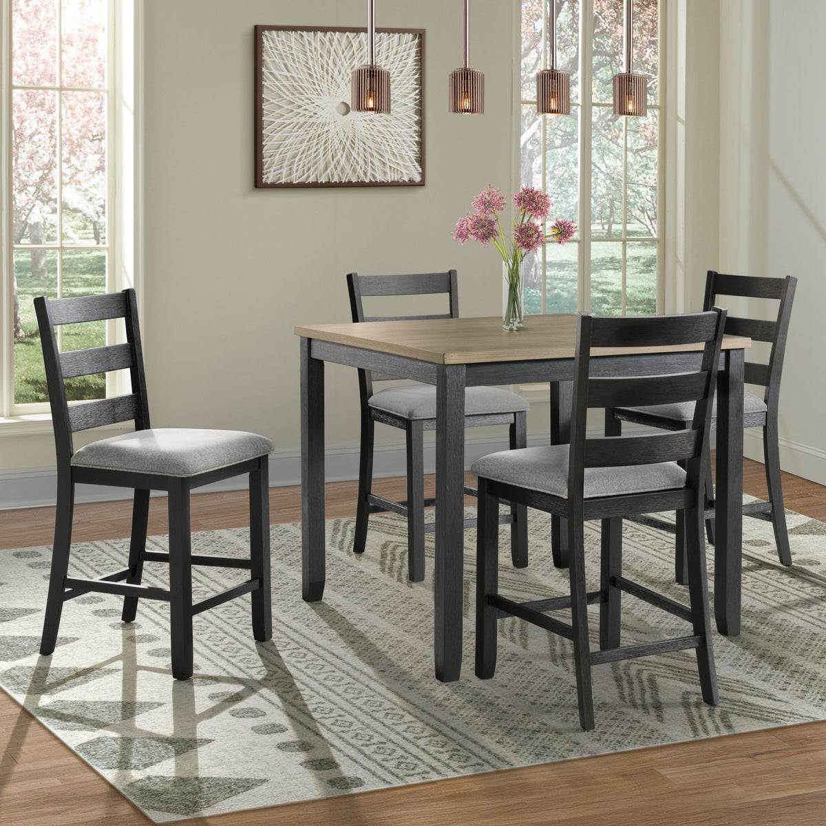 Martin Counter Side Chair with Grey Fabric - Black Finish (2 Per Carton) – SKU DMT300CSC | Elements