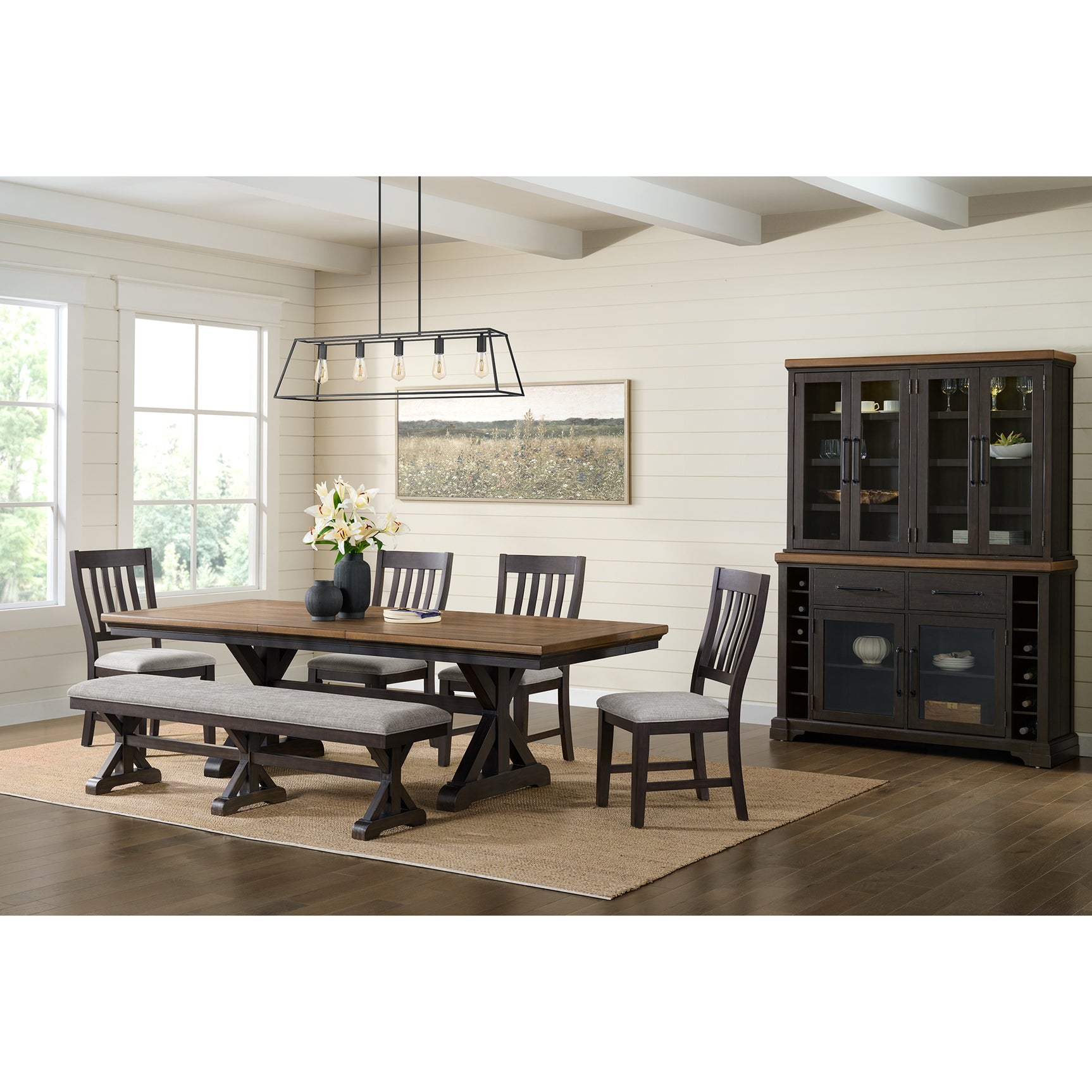 Montrose Server and Hutch with LED Light in Espresso and Brown - Tampa Furniture Outlet