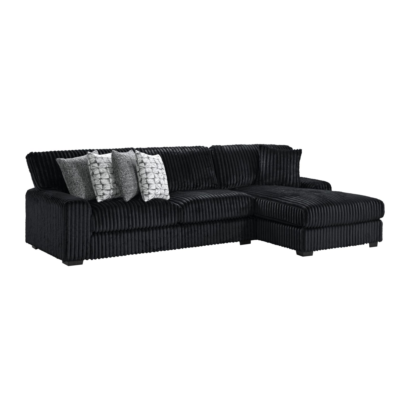 Nightfall LHF Loveseat in Grand Cord Black with 4 Pillows 20" (2 Burst Jet, 2 Portal 9) - Tampa Furniture Outlet