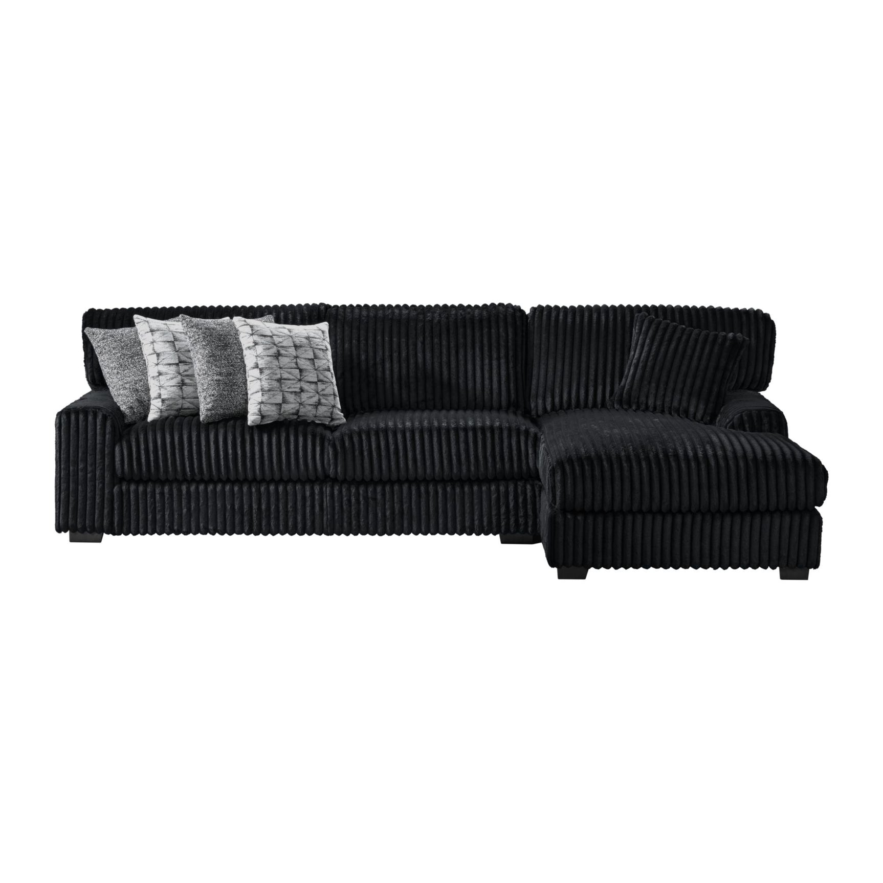 Nightfall LHF Loveseat in Grand Cord Black with 4 Pillows 20" (2 Burst Jet, 2 Portal 9) - Tampa Furniture Outlet