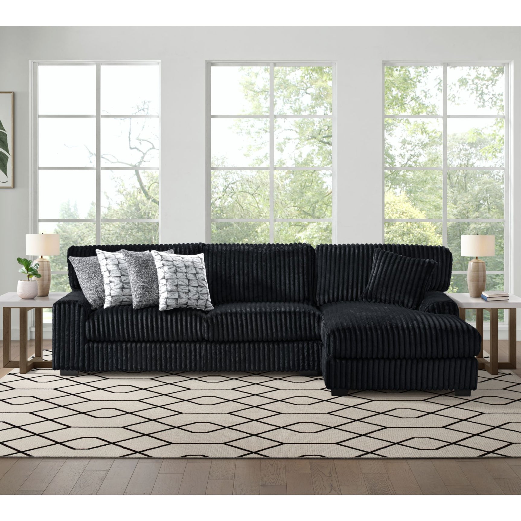 Nightfall RHF Chaise in Grand Cord Black with 1 Pillow 20" - Tampa Furniture Outlet