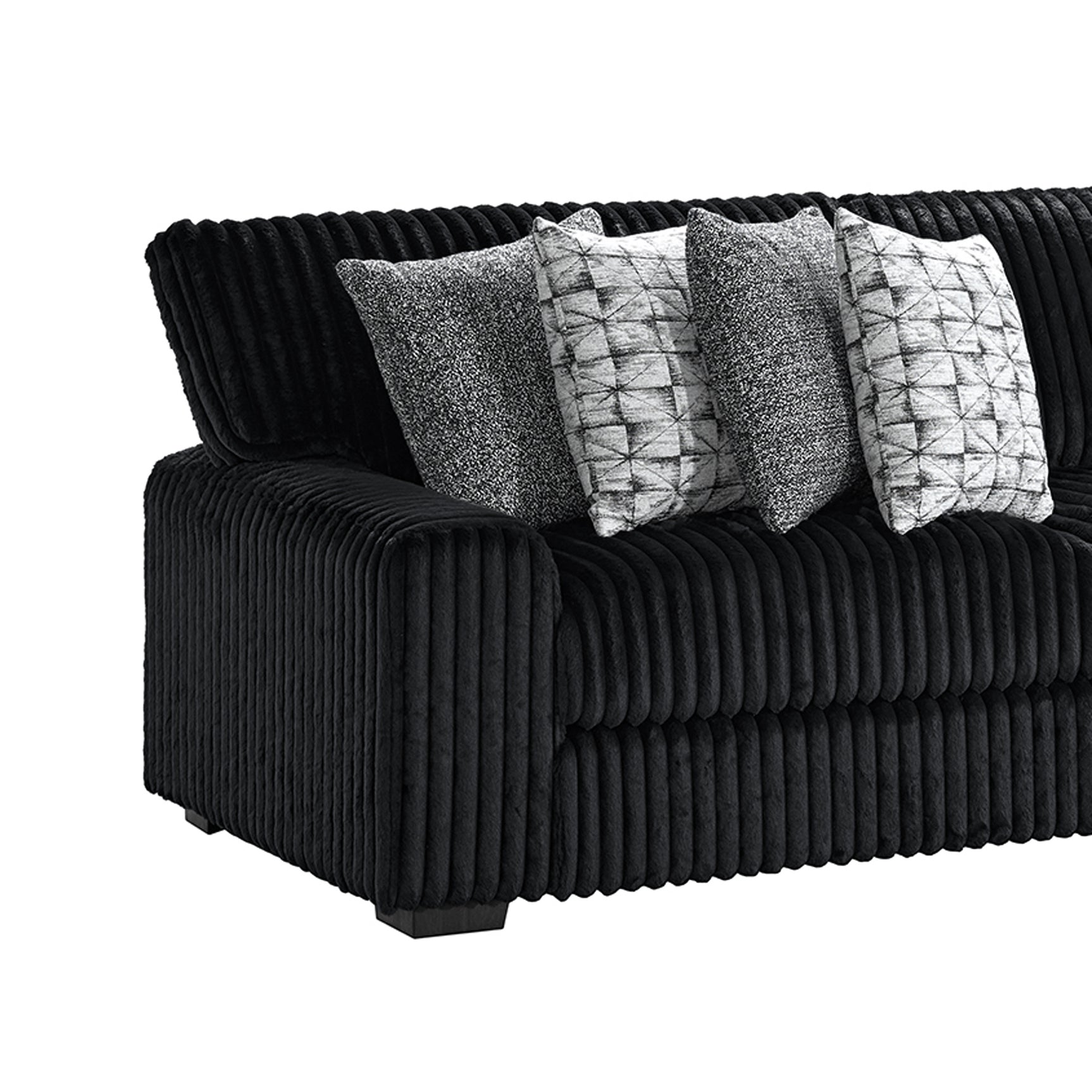 Nightfall LHF Loveseat in Grand Cord Black with 4 Pillows 20" (2 Burst Jet, 2 Portal 9) - Tampa Furniture Outlet