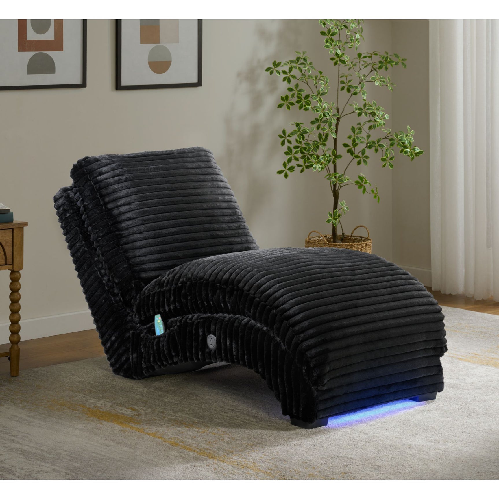 Nori Chaise with Heat Massage, USBC, LED in Masis Black – SKU U-11260-8847-110M | Elements