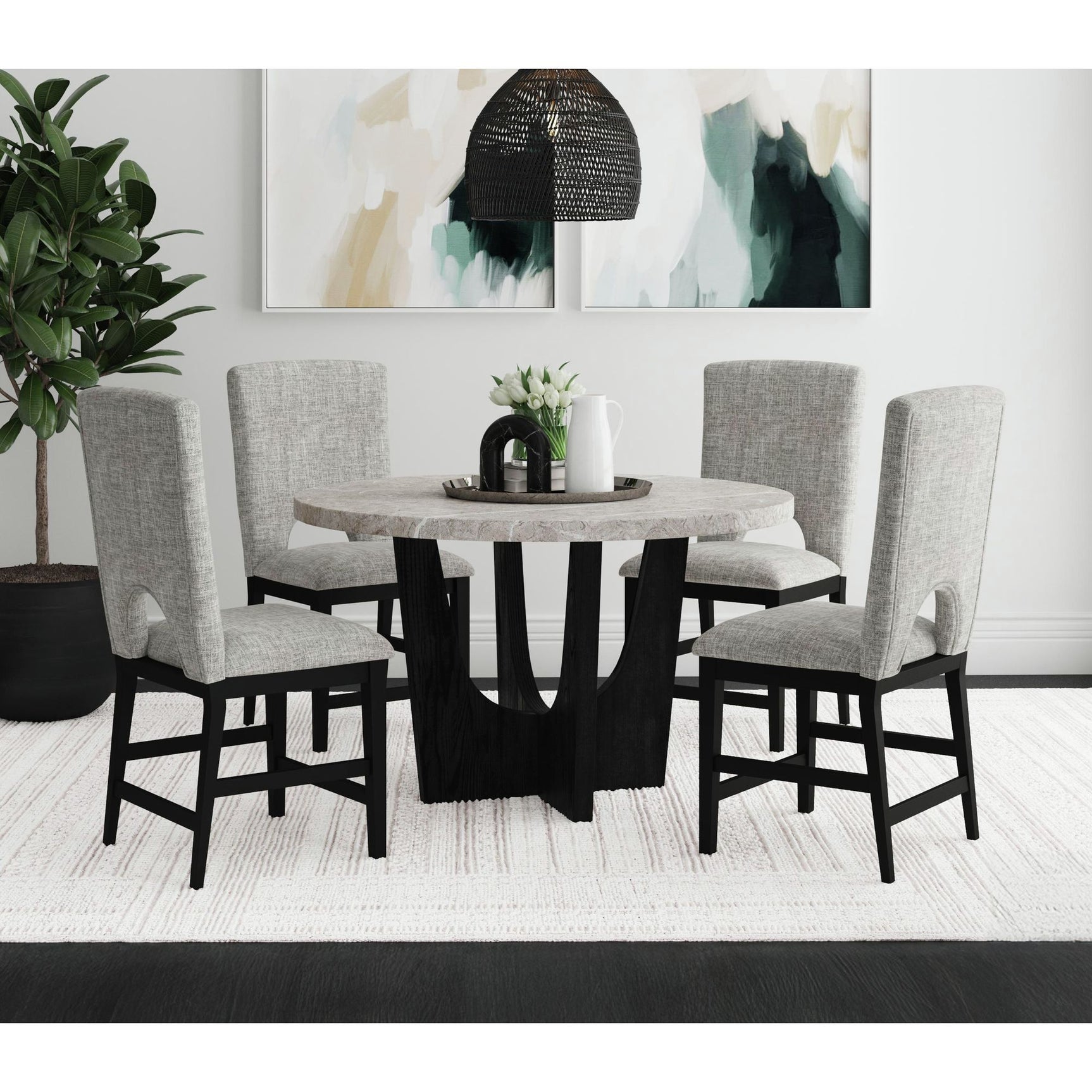 Oregon Round Counter Table with Grey Faux Marble Top in Black – SKU D-17380-8-CT2 | Elements