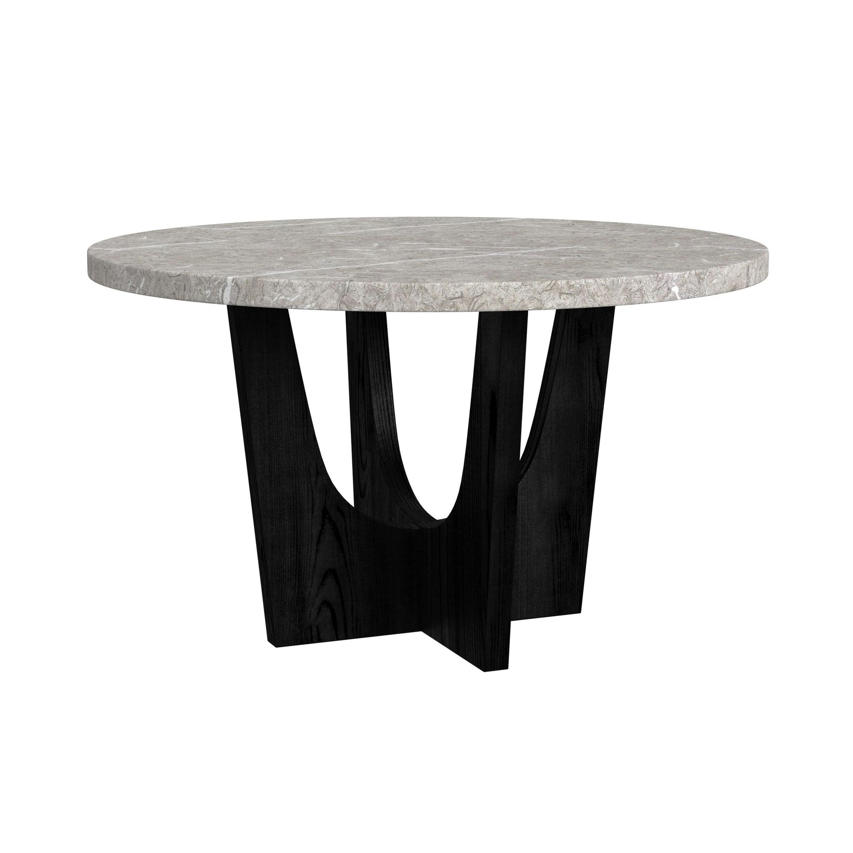 Oregon Round Dining Table with Grey Faux Marble Top in Black