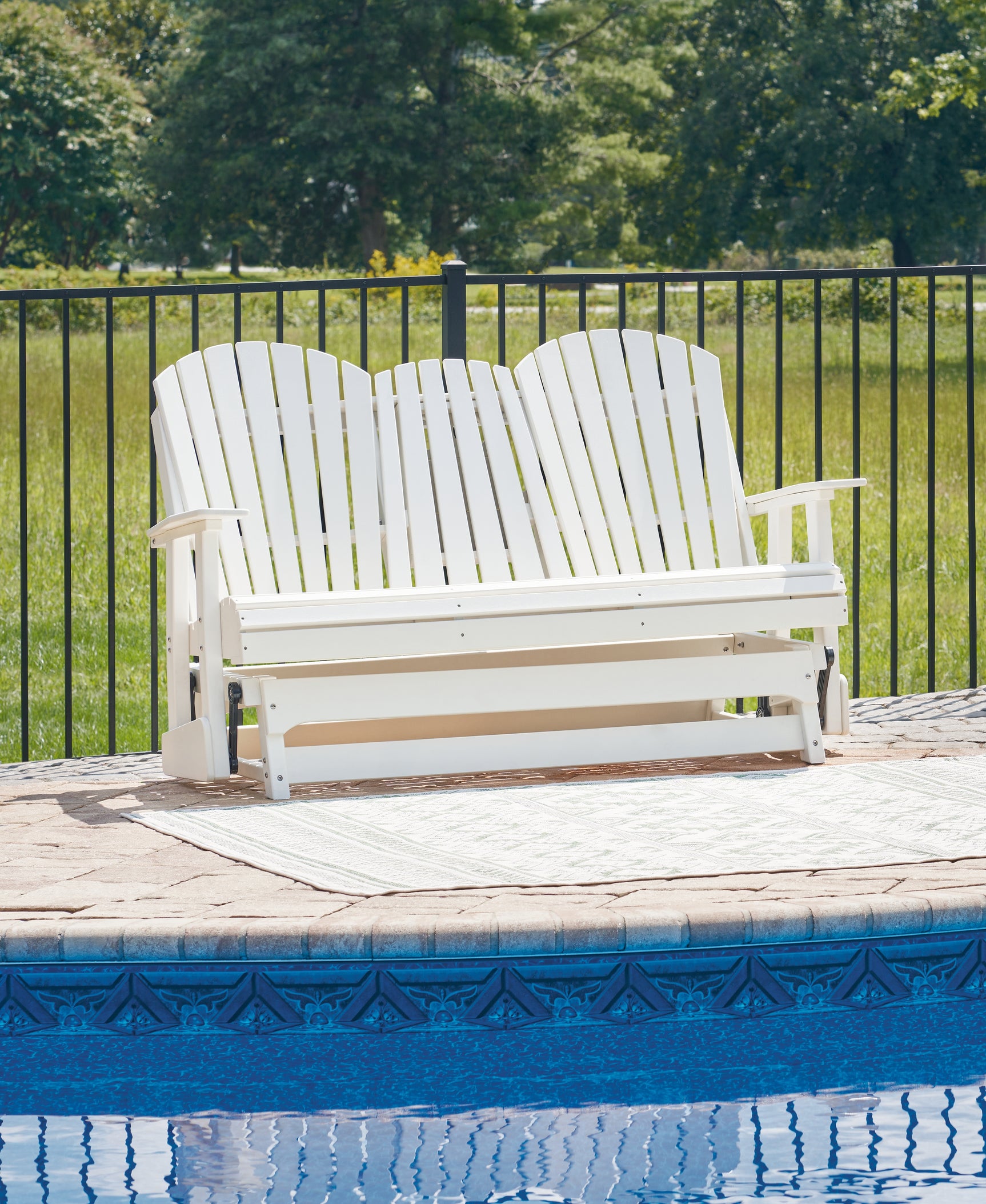 Tampa Furniture Outlet - Ashley Furniture - Hyland wave Outdoor - Glider Loveseat / White - P111-835