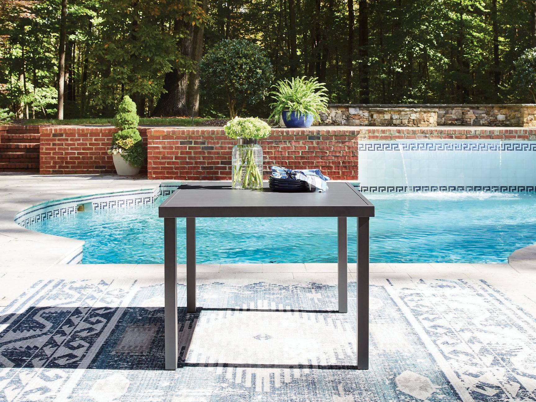 Tampa Furniture Outlet - Ashley Furniture - Rocky Creek Outdoor - Square Dining Table w/UMB OPT / Gray - PCP326-615