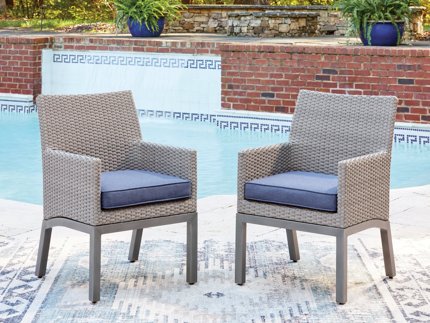 Tampa Furniture Outlet - Ashley Furniture - Half Moon Beach Outdoor - Arm Chair With Cushion (Set of 2) / Blue/Gray - PCP418-601A
