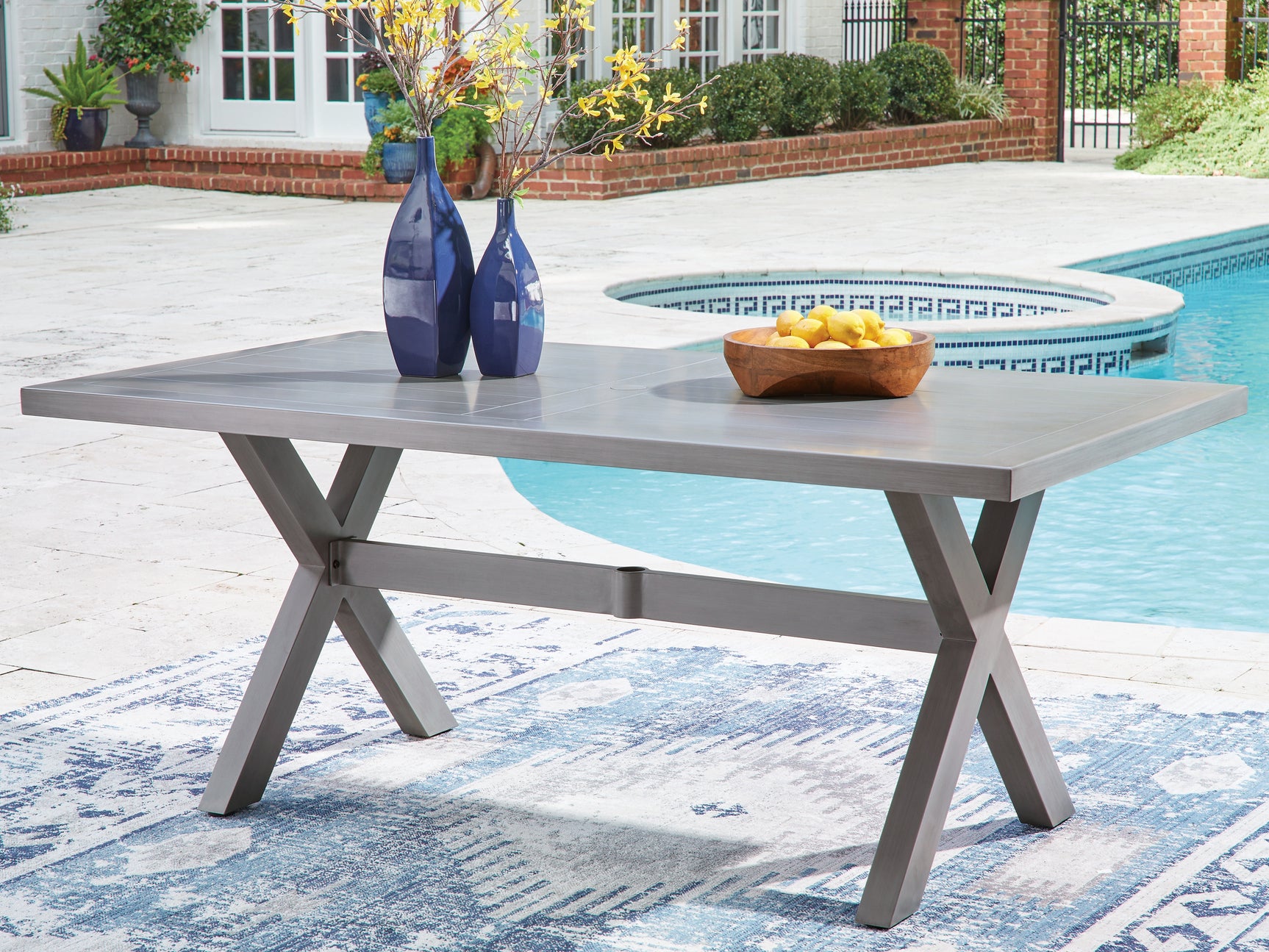 Tampa Furniture Outlet - Ashley Furniture - Half Moon Beach Outdoor - RECT Dining Table w/UMB OPT / Gray - PCP418-625