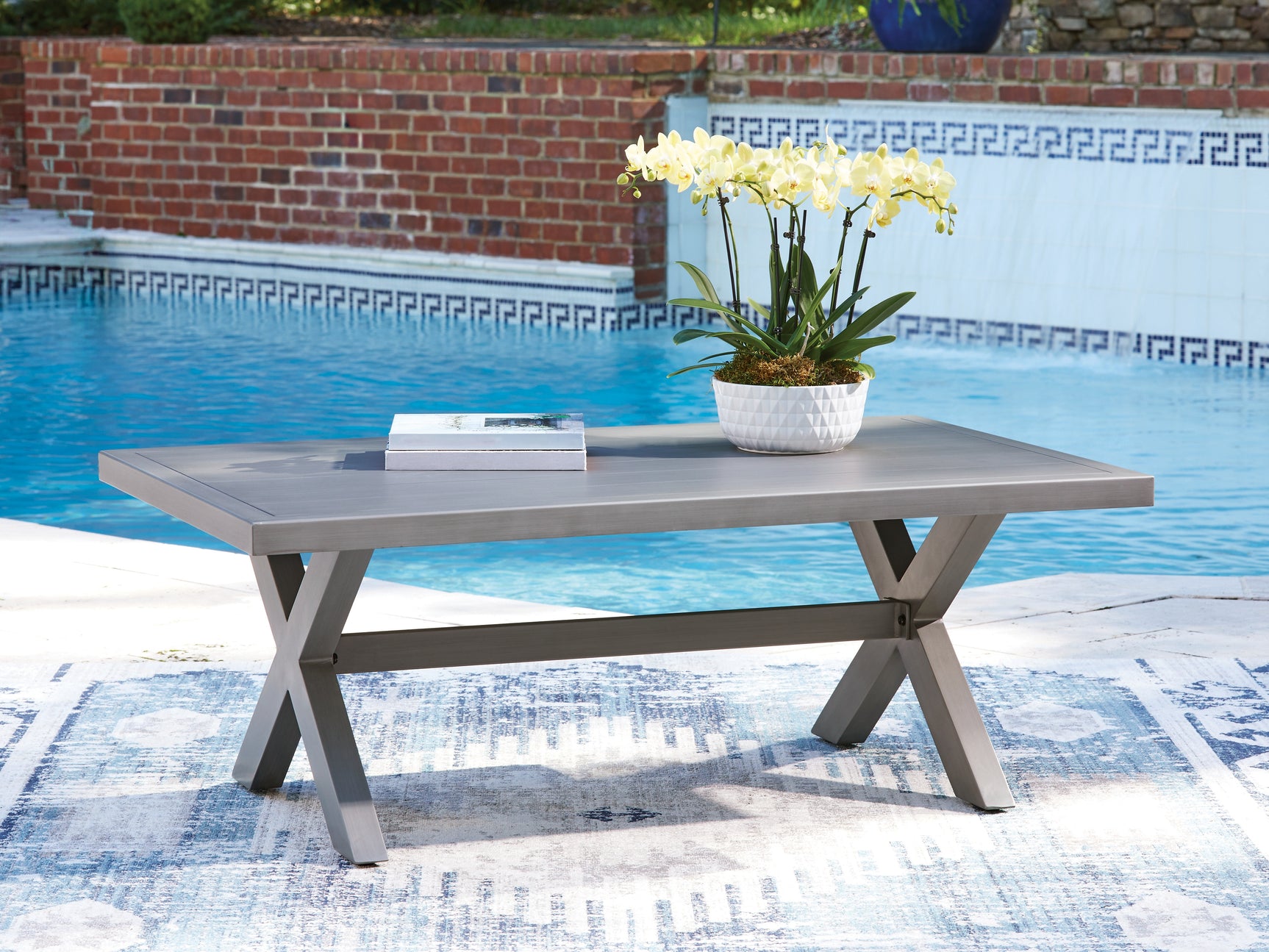 Tampa Furniture Outlet - Ashley Furniture - Half Moon Beach Outdoor - Rectangular Cocktail Table / Gray - PCP418-701