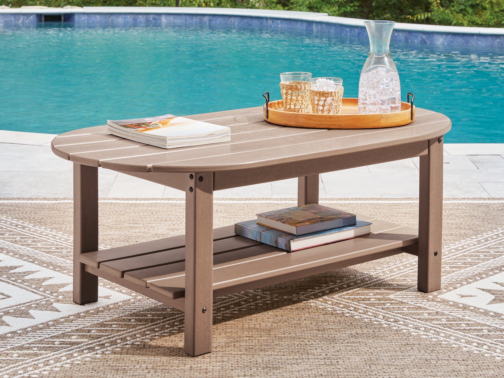 Tampa Furniture Outlet - Ashley Furniture - Grover Beach Outdoor - Oval Cocktail Table / Driftwood - PCP422-700