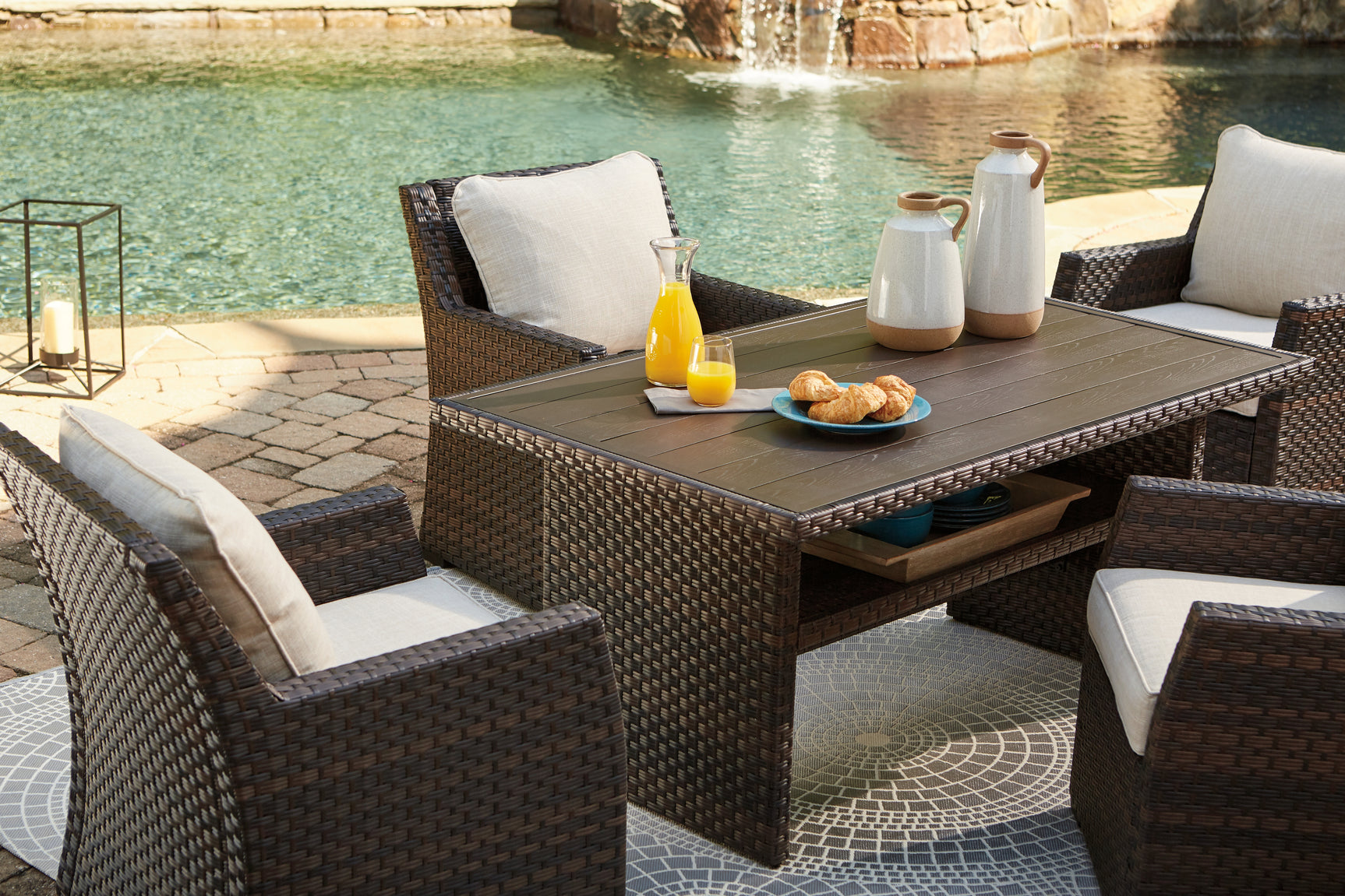Tampa Furniture Outlet - Ashley Furniture - Easy Isle Outdoor - RECT Multi-Use Table / Dark Brown/Beige - P455-625