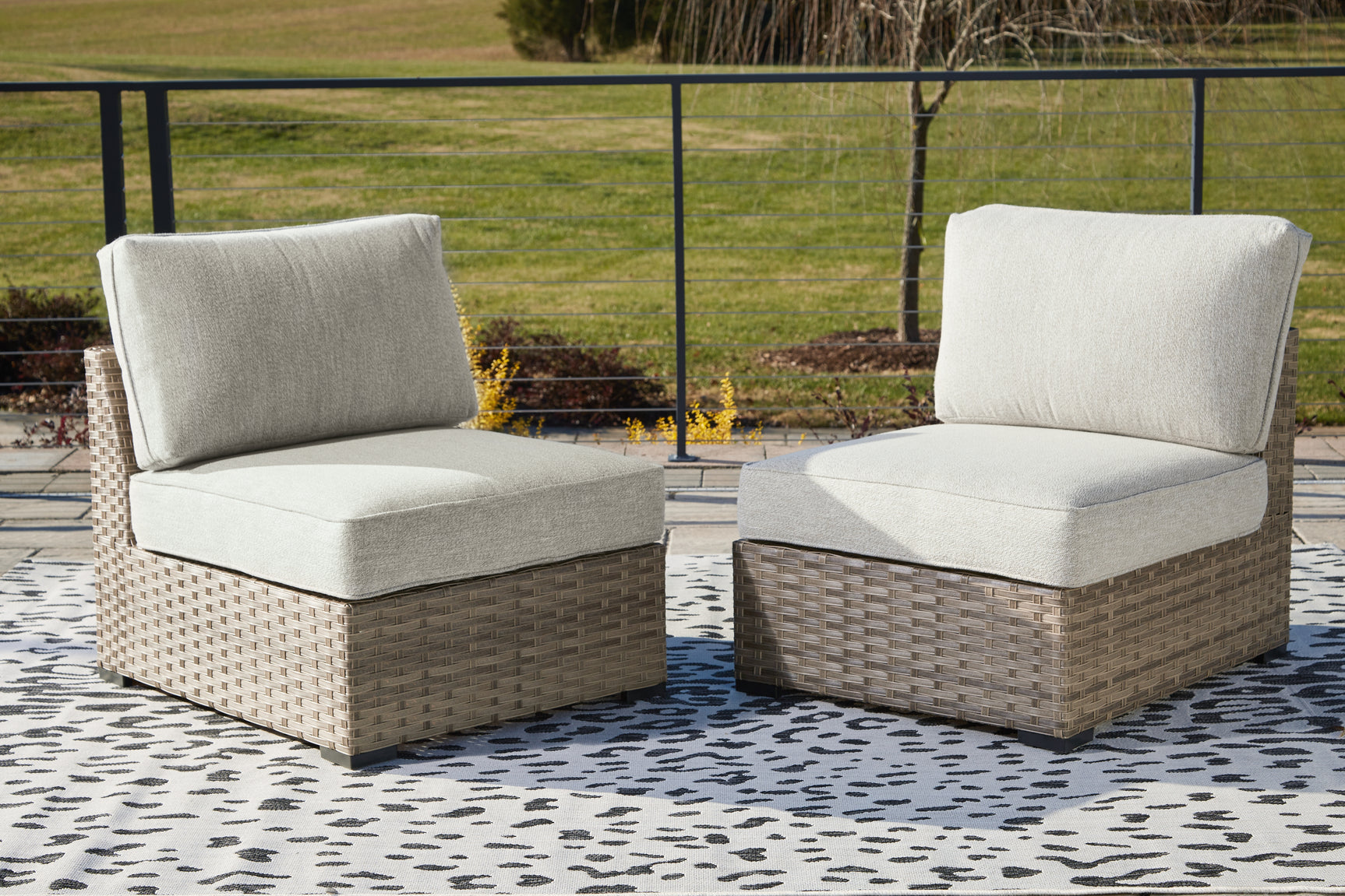 Tampa Furniture Outlet - Ashley Furniture - Calworth Outdoor - Armless Chair w/Cushion (Set of 2) / Beige - P458-846