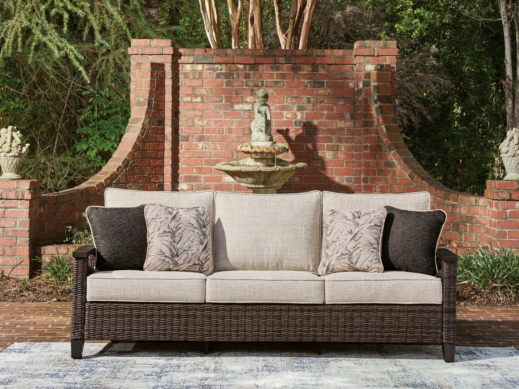 Tampa Furniture Outlet - Ashley Furniture - Monterey Point Outdoor - Sofa with Cushion / Dark Brown - PCP760-838
