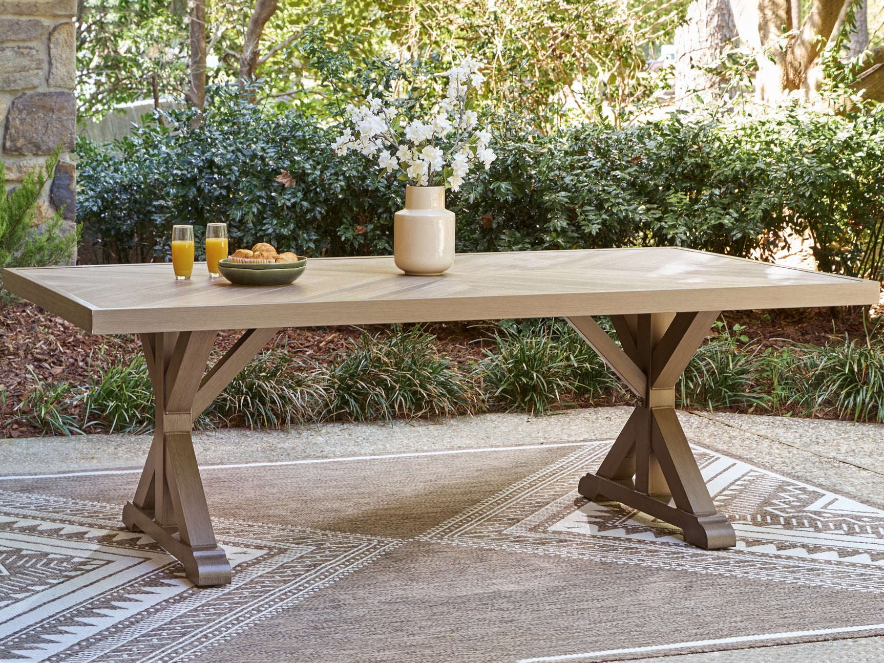 Tampa Furniture Outlet - Ashley Furniture - Laguna Heights Outdoor - RECT Dining Table w/UMB OPT / Beige - PCP790-625
