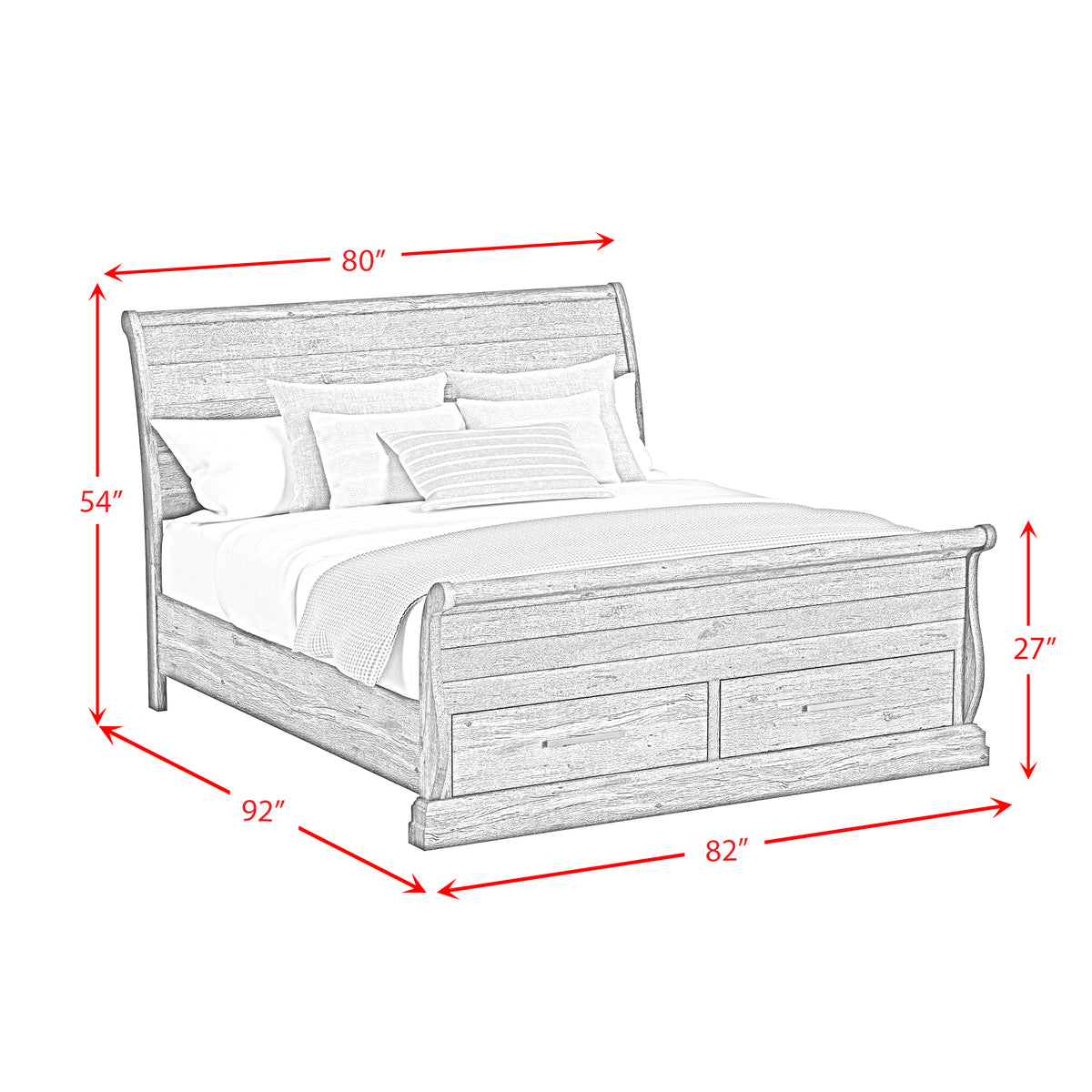 Park Ridge King Sleigh Storage Bed in Charcoal
