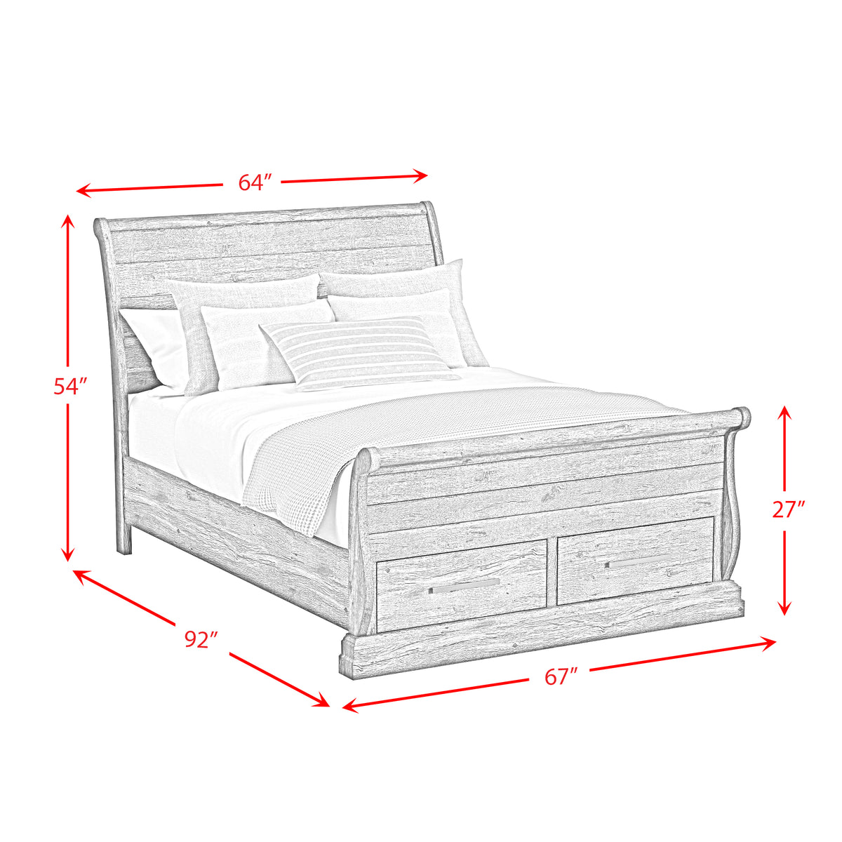 Park Ridge Queen Sleigh Storage Bed in Charcoal