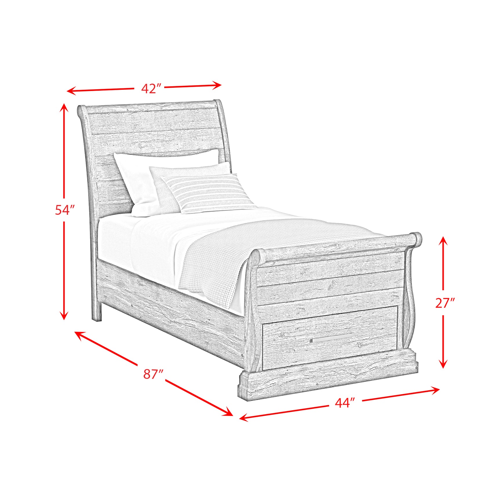 Park Ridge Twin Sleigh Storage Bed in Charcoal - Tampa Furniture Outlet
