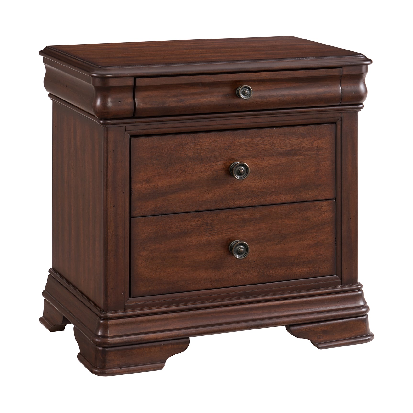 Phillipe 3-Drawer Nightstand With USB in Cherry - Tampa Furniture Outlet