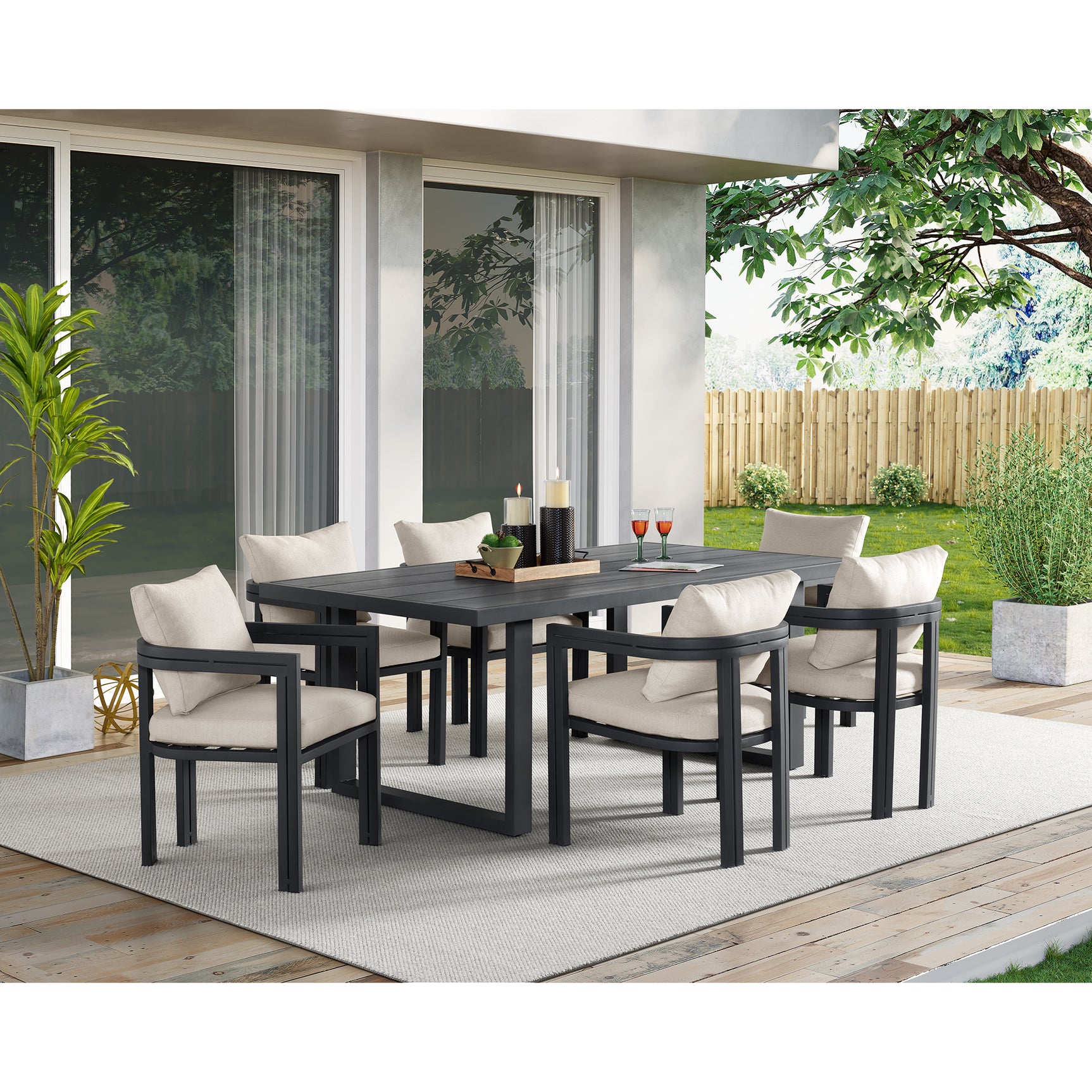 Playa Dining Chair - Dark Grey and Olefin Beige (2 Per Carton) - Tampa Furniture Outlet