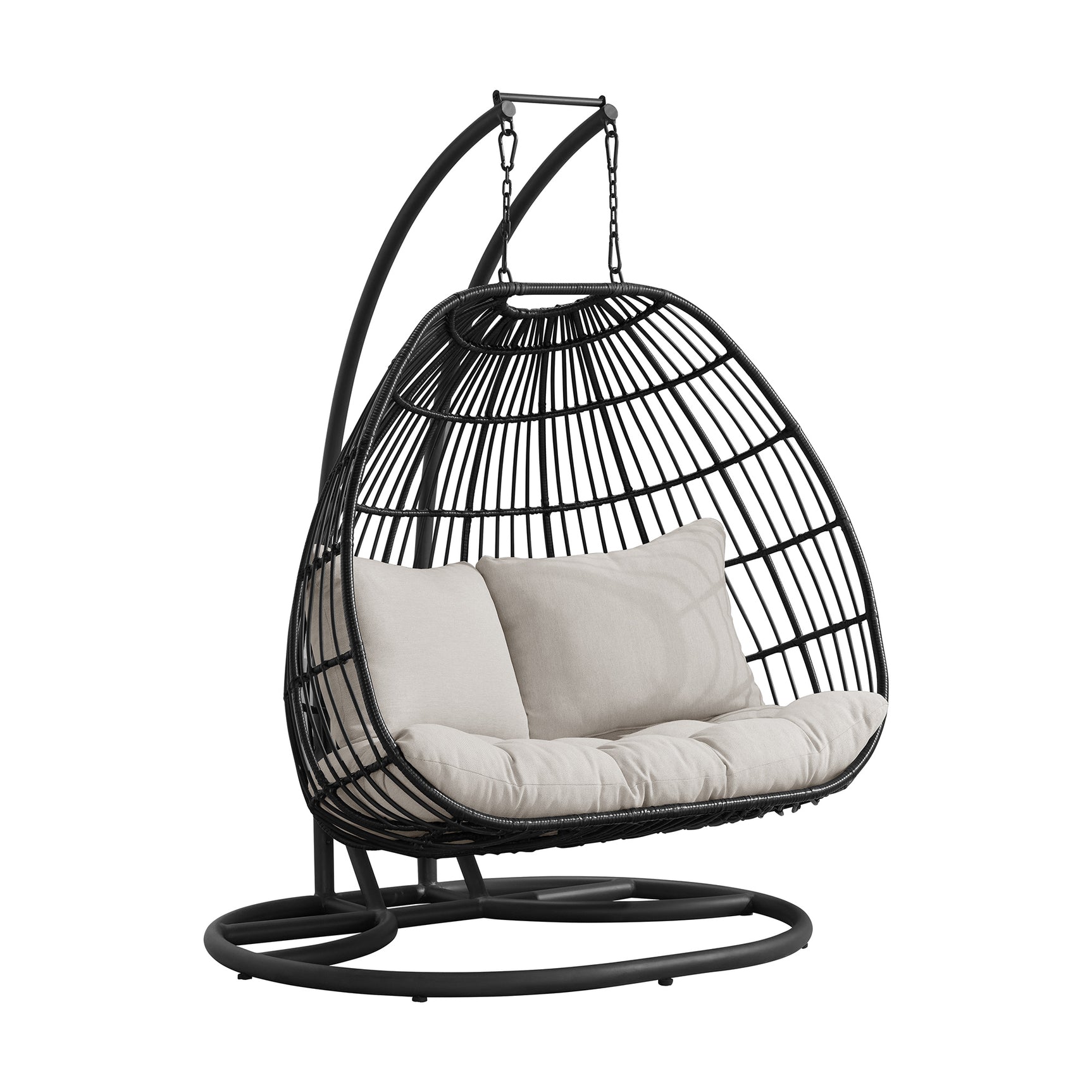 Playa Double Swing Egg Chair Complete - Dark Grey and Olefin Beige - Tampa Furniture Outlet
