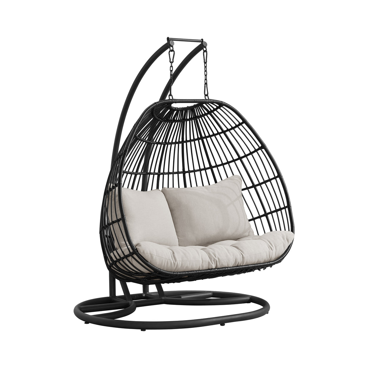 Playa Double Swing Egg Chair Complete - Dark Grey and Olefin Beige