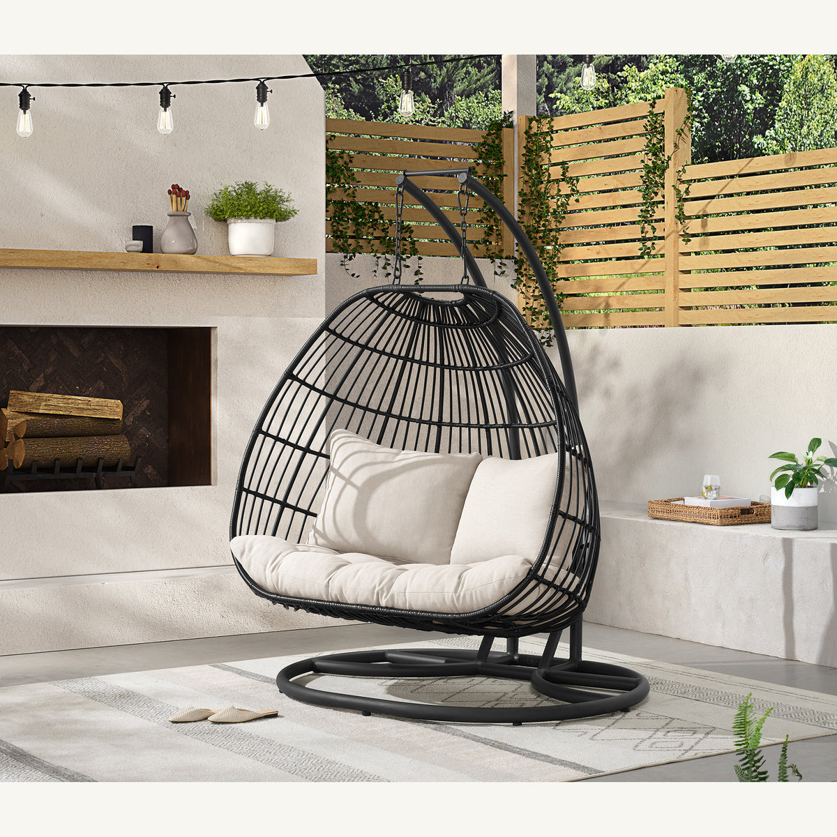 Playa Double Swing Egg Chair Complete - Dark Grey and Olefin Beige – SKU O-16230-10311-220 | Elements