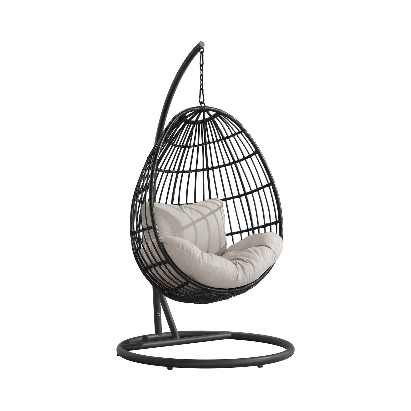 Playa Swing Egg Chair with Base and Pillar - Dark Grey and Olefin Beige