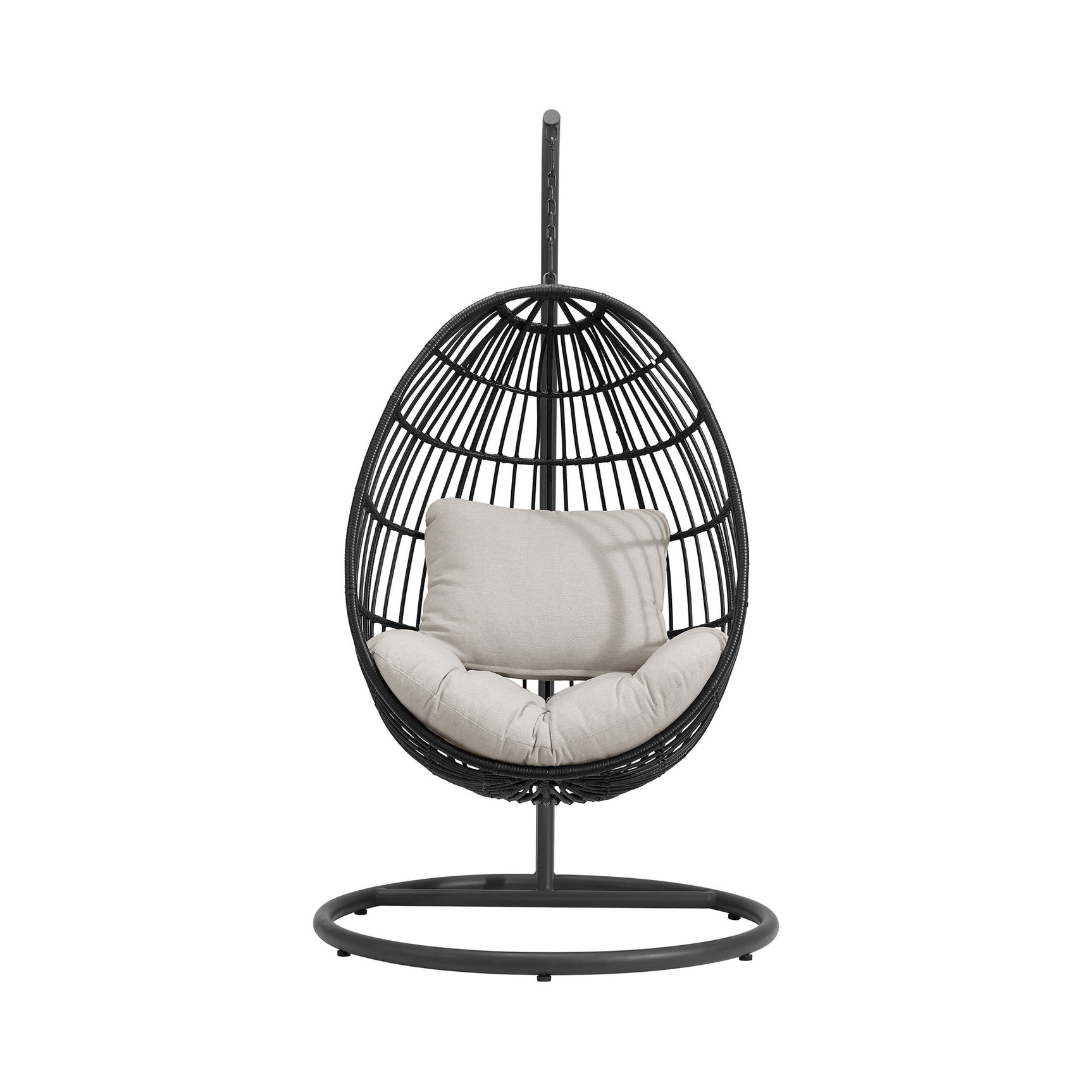 Playa Swing Egg Chair with Base and Pillar - Dark Grey and Olefin Beige