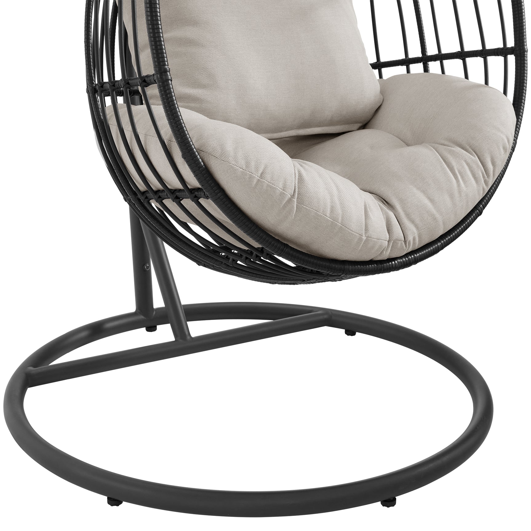 Playa Swing Egg Chair with Base and Pillar - Dark Grey and Olefin Beige - Tampa Furniture Outlet