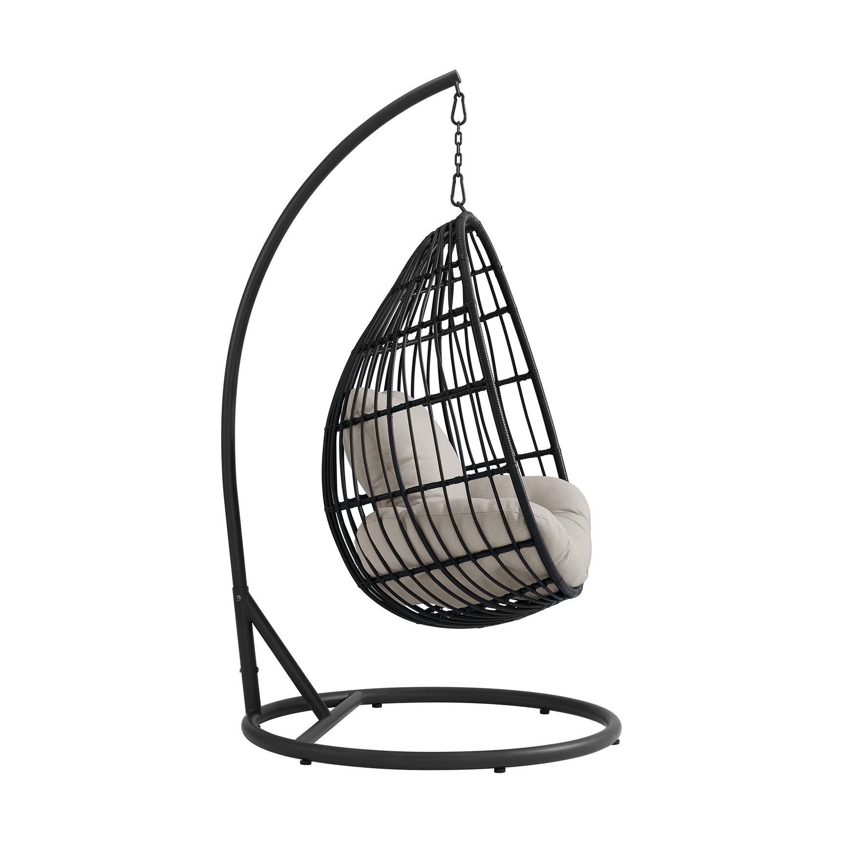 Playa Swing Egg Chair with Base and Pillar - Dark Grey and Olefin Beige - Tampa Furniture Outlet