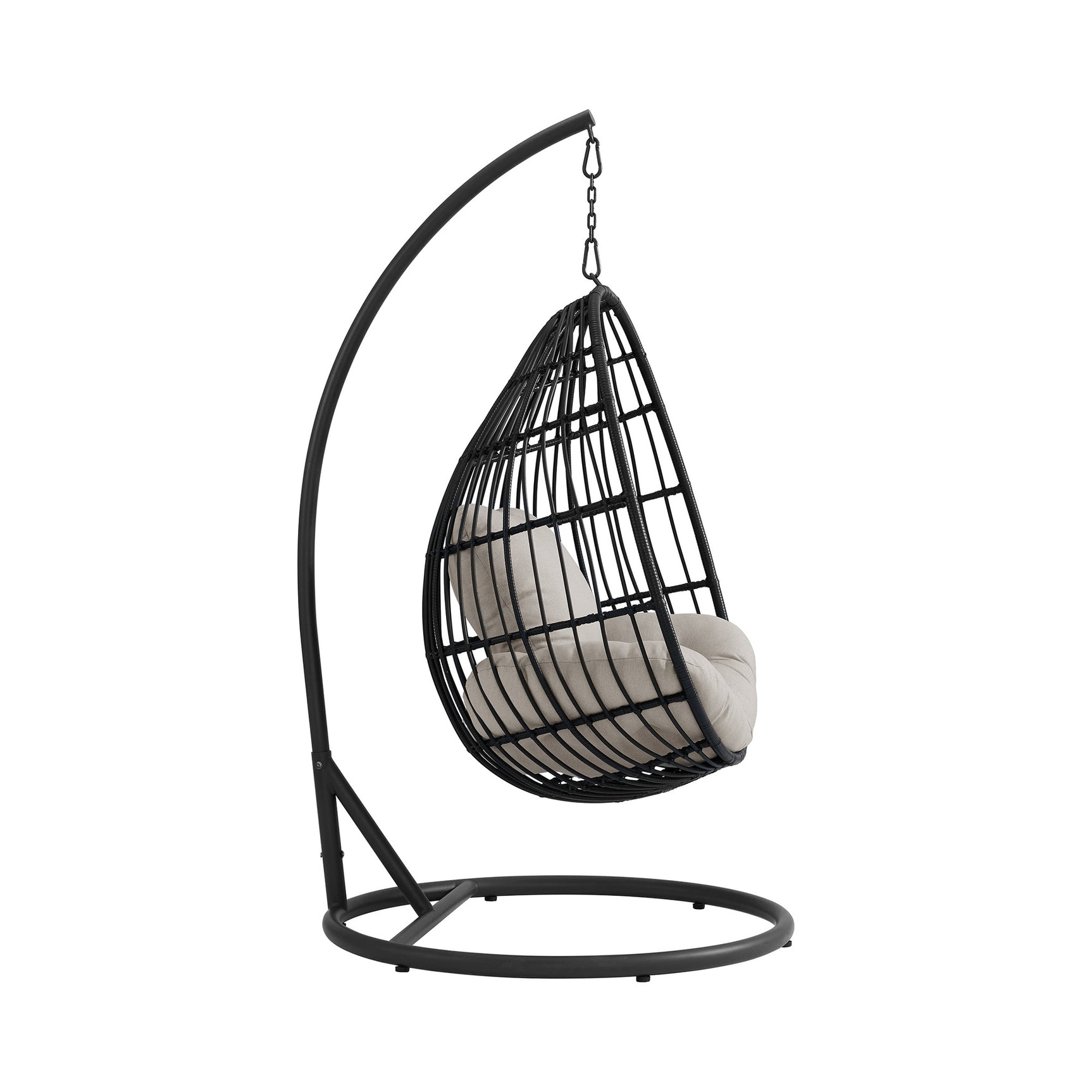 Playa Swing Egg Chair with Base and Pillar - Dark Grey and Olefin Beige