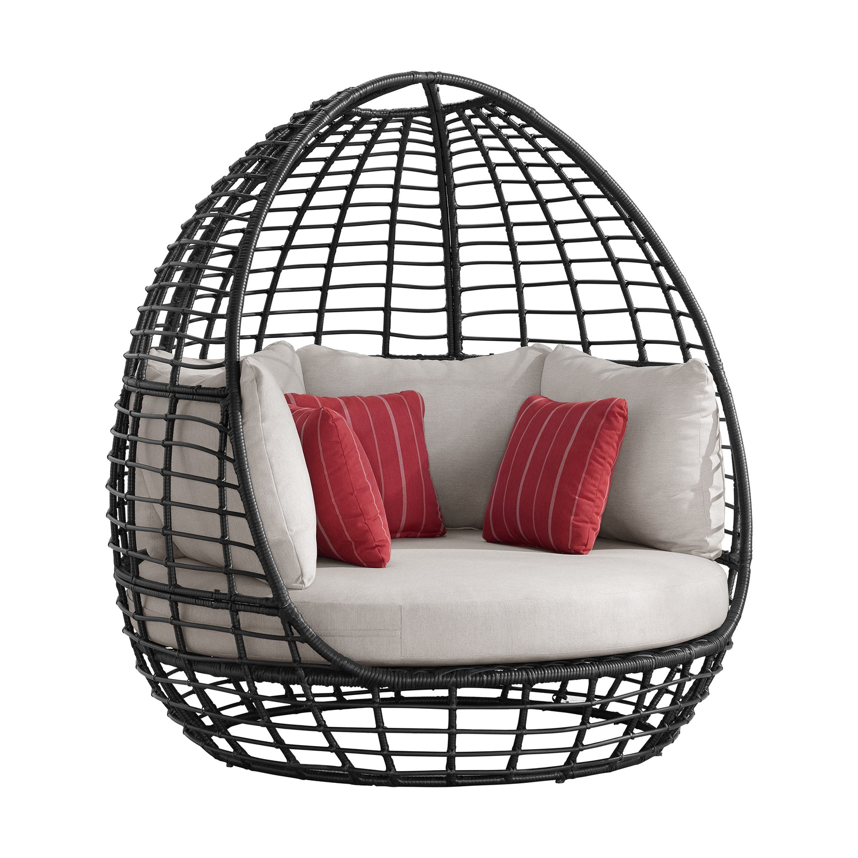 Playa Twin Egg Chair - Dark Grey and Olefin Beige with 3 Pillows - Tampa Furniture Outlet