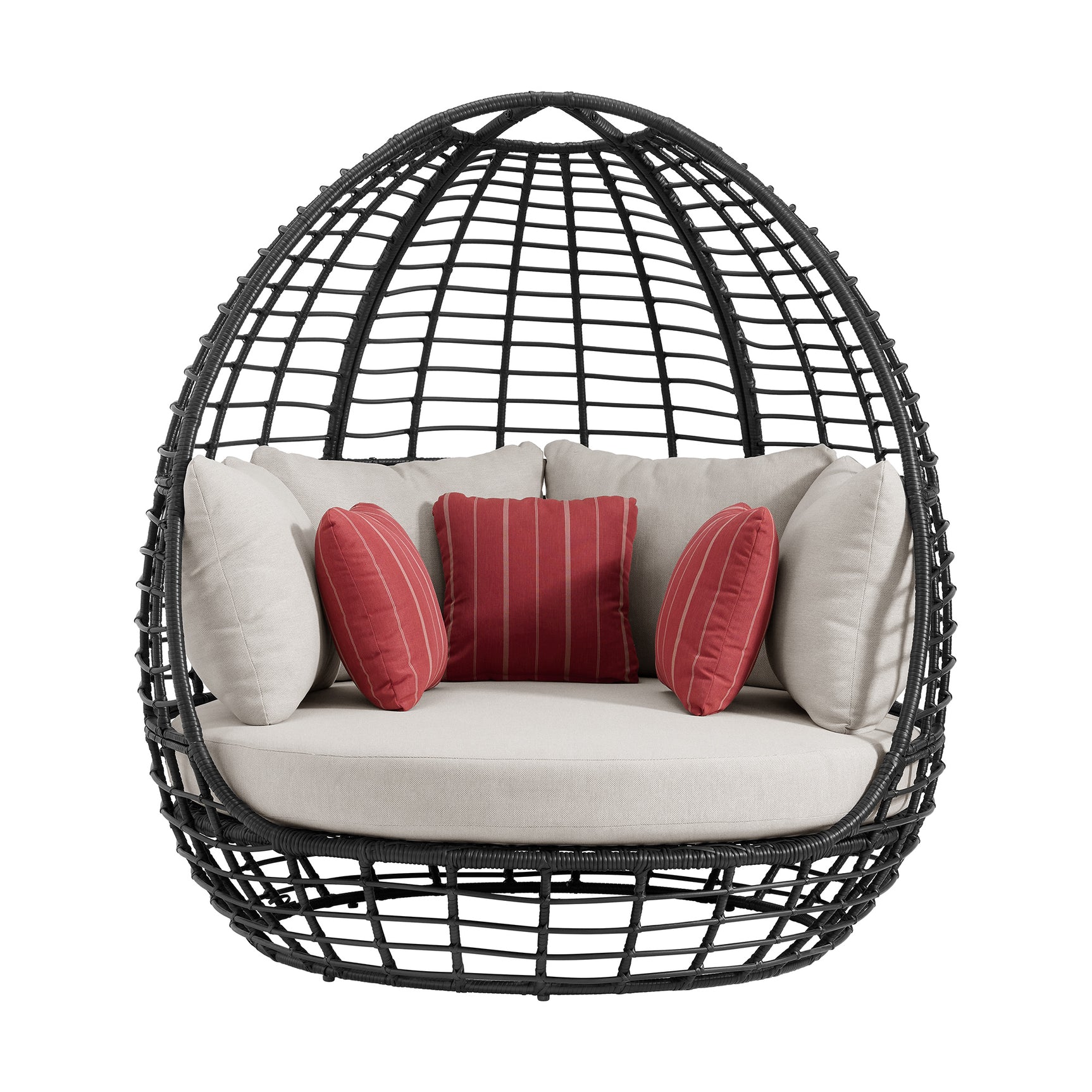 Playa Twin Egg Chair - Dark Grey and Olefin Beige with 3 Pillows - Tampa Furniture Outlet