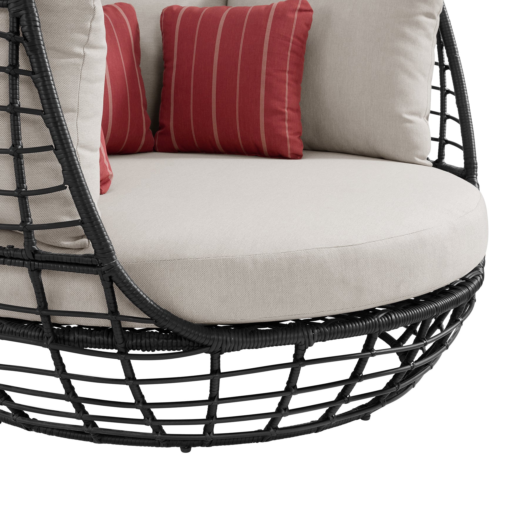 Playa Twin Egg Chair - Dark Grey and Olefin Beige with 3 Pillows - Tampa Furniture Outlet