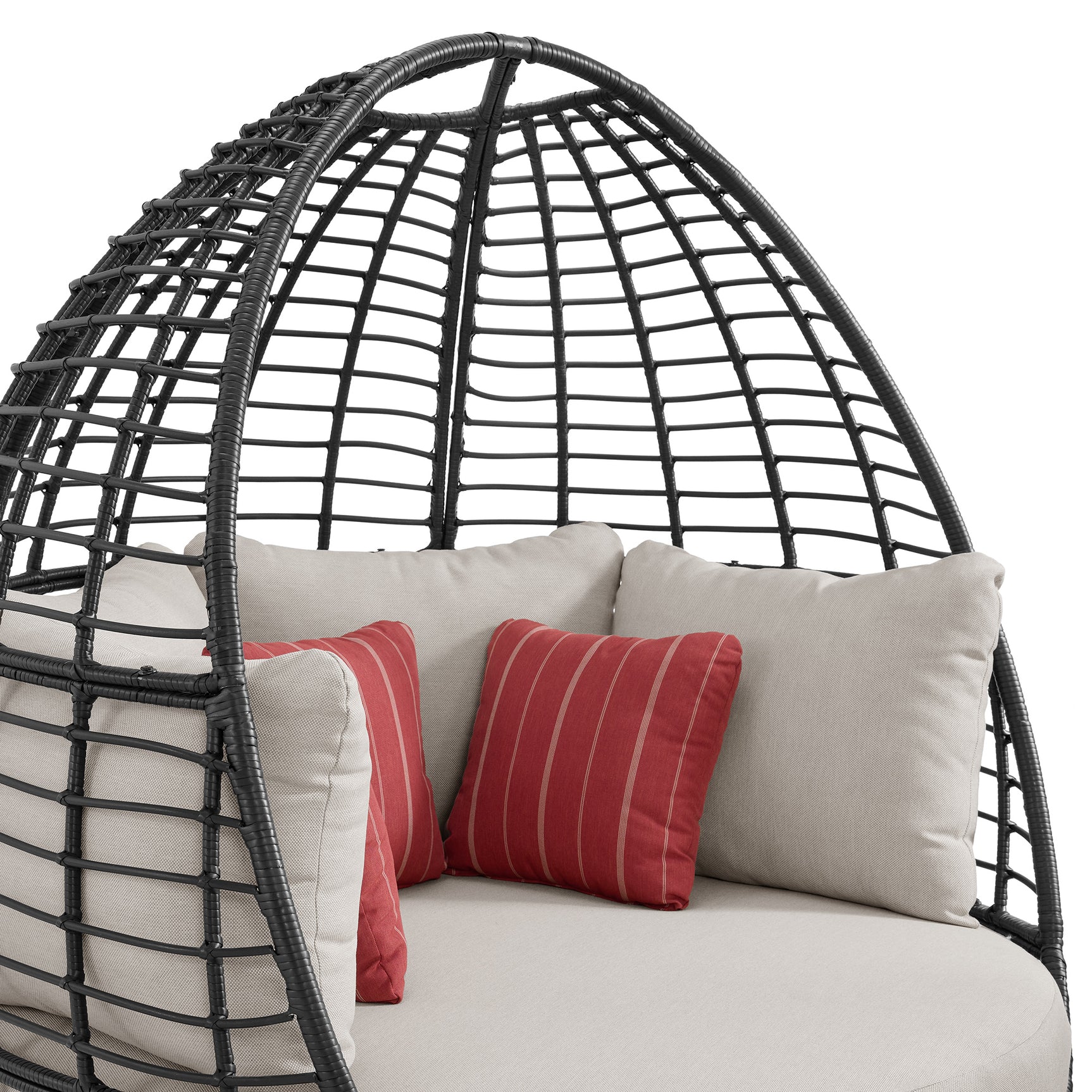 Playa Twin Egg Chair - Dark Grey and Olefin Beige with 3 Pillows - Tampa Furniture Outlet